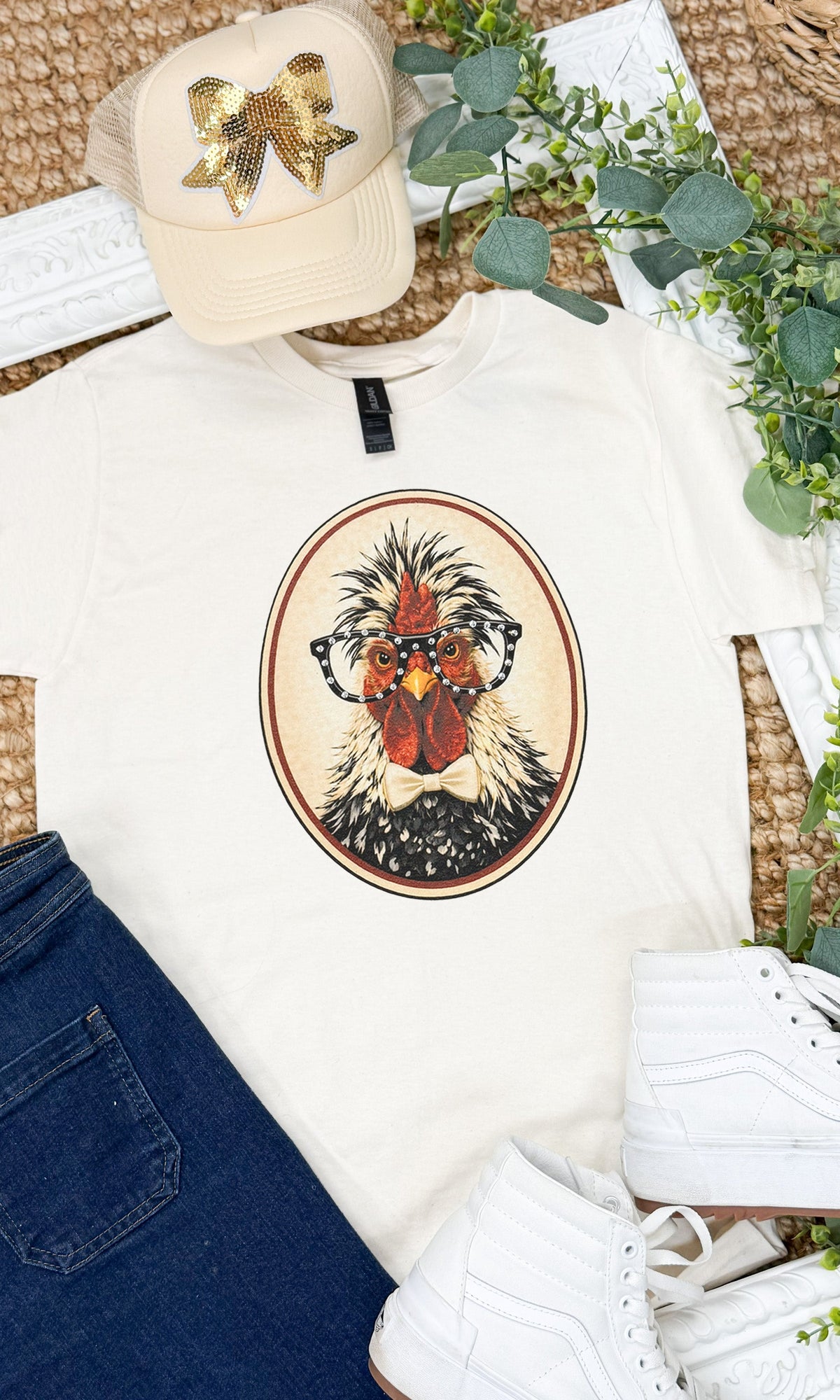 Chicken with Rhinestone Specs Graphic T-Shirt
