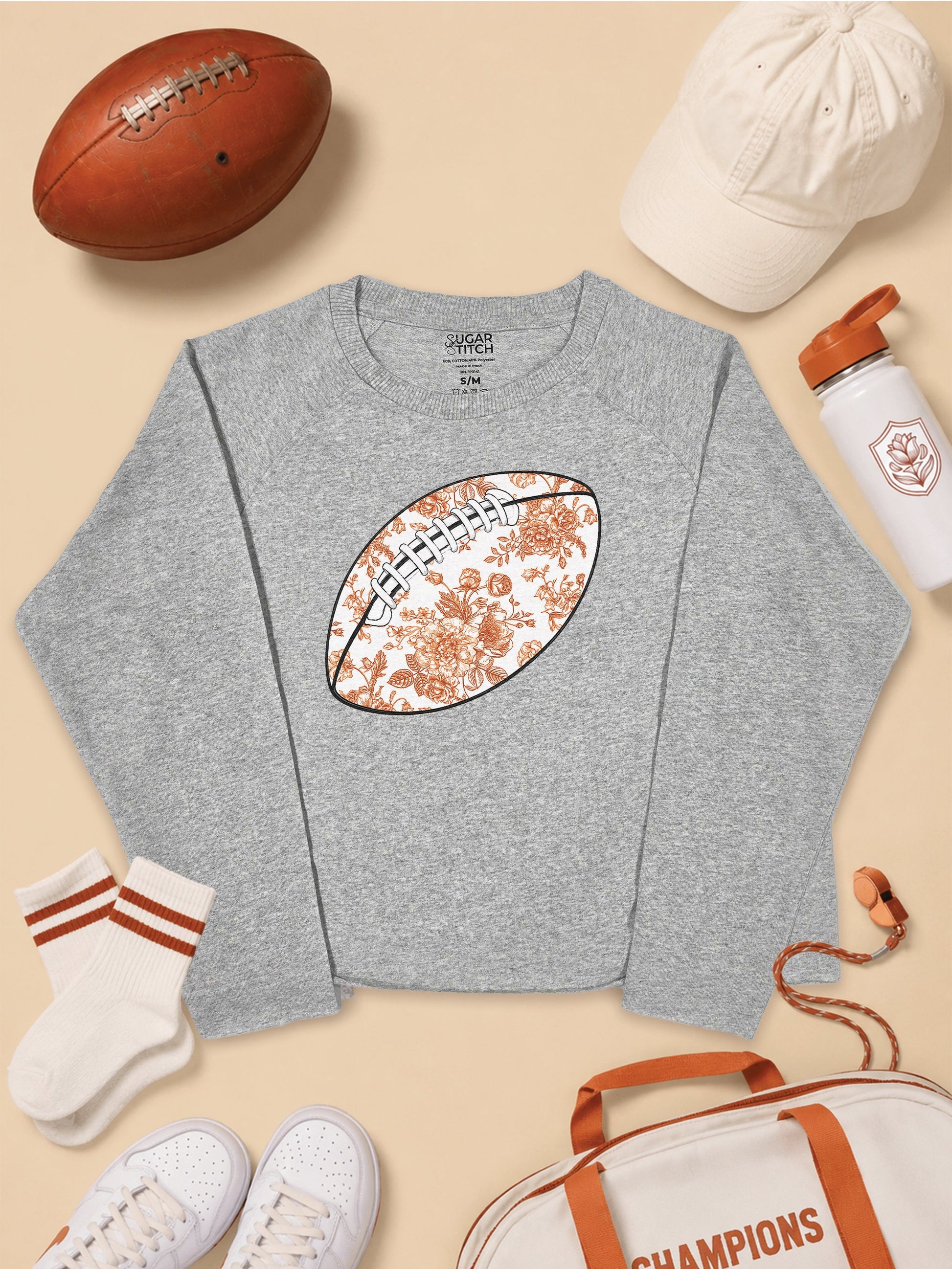 Chinoiserie Game Day Football Graphic Long Sleeve Edgy Shirt