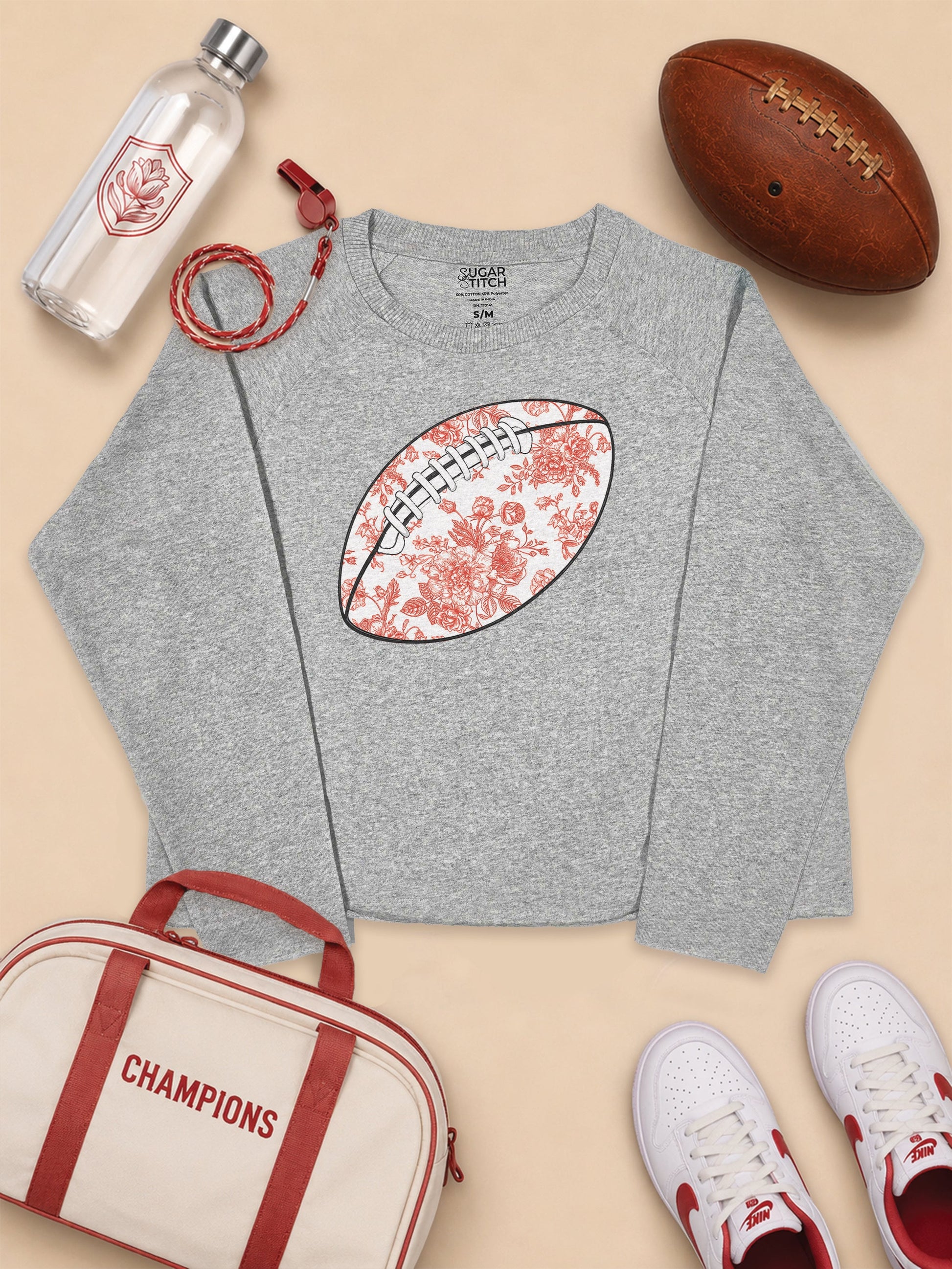 Chinoiserie Game Day Football Graphic Long Sleeve Edgy Shirt