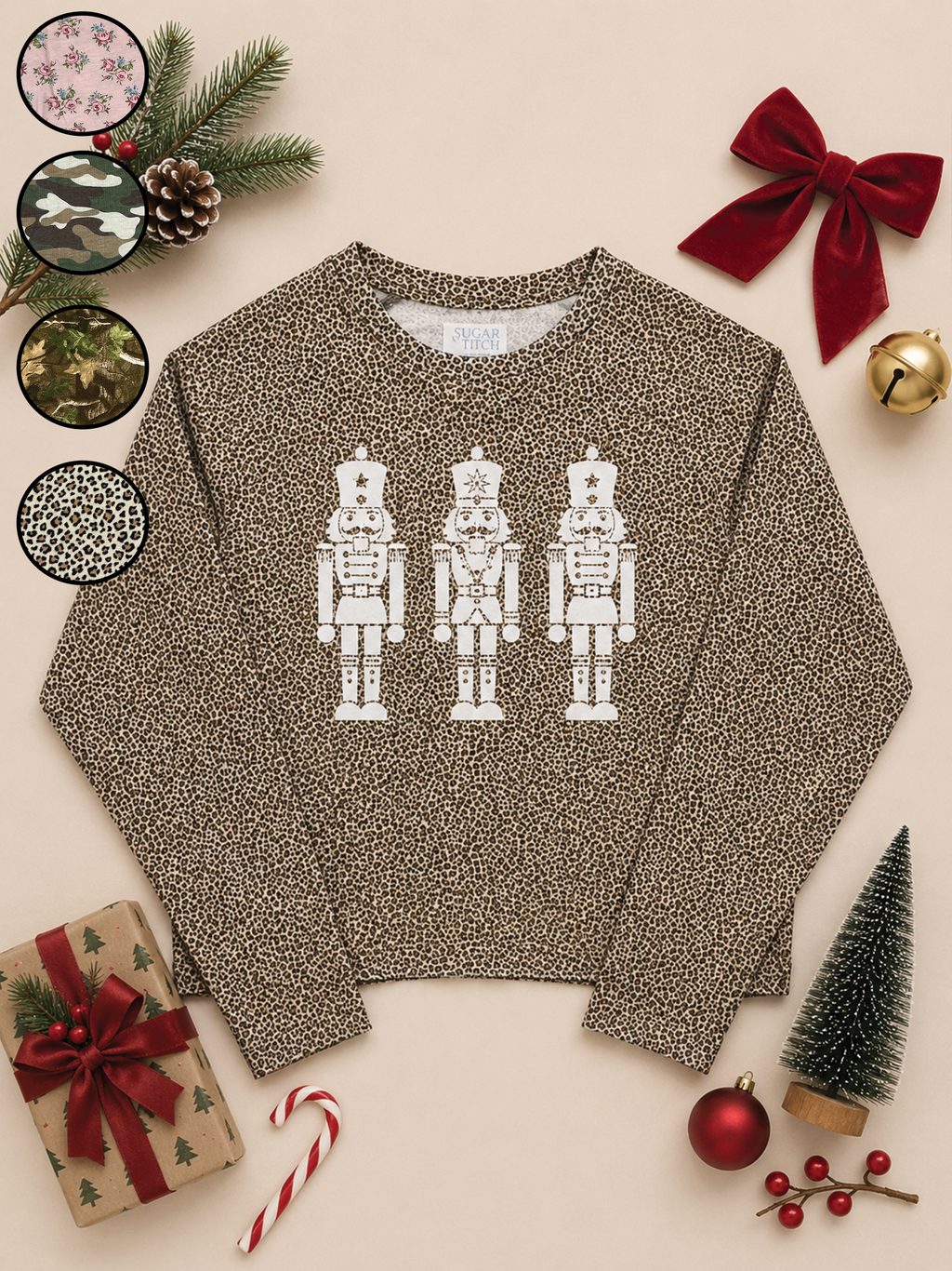 Christmas Nutcracker White Glitter AOP Edgy Long Sleeve Graphic Shirt