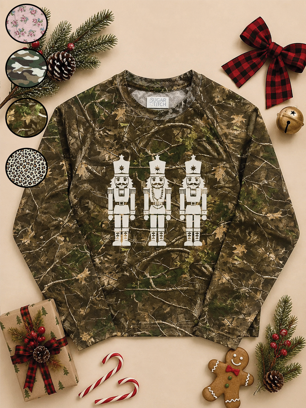 Christmas Nutcracker White Glitter AOP Edgy Long Sleeve Graphic Shirt