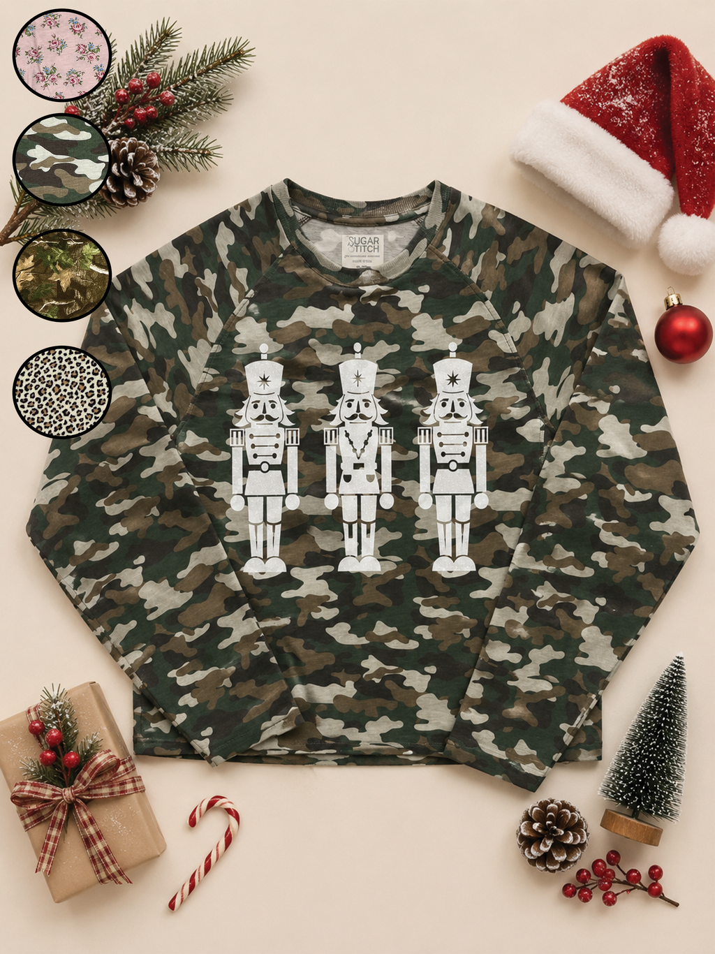 Christmas Nutcracker White Glitter AOP Edgy Long Sleeve Graphic Shirt