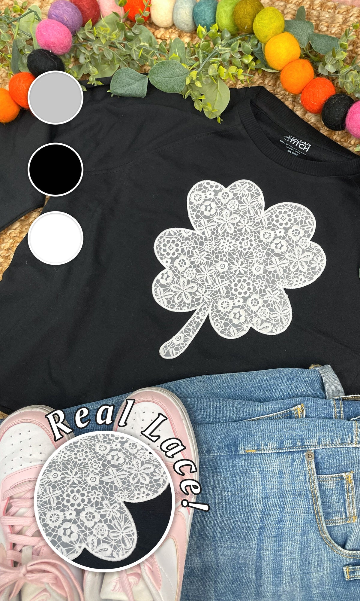 Clover Lace Graphic Long Sleeve Edgy Shirt