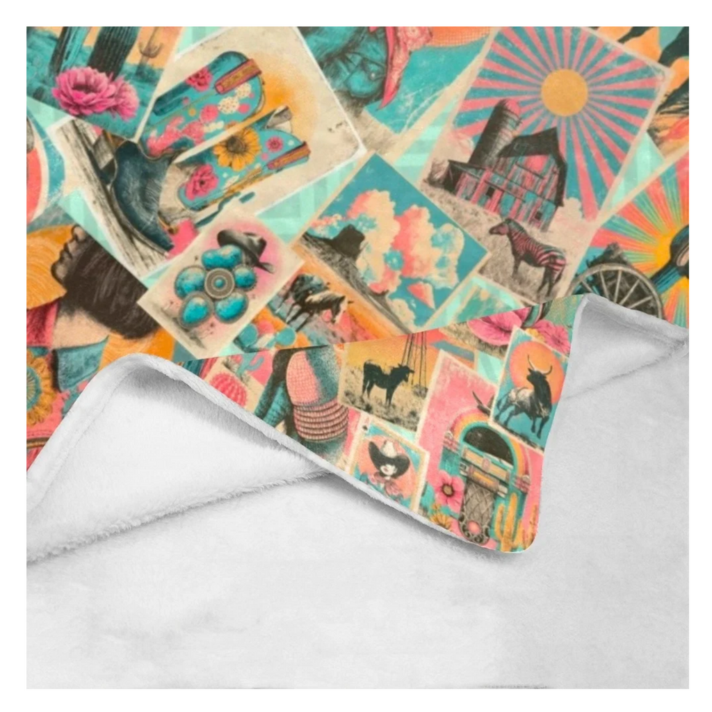Baha Ranch Honky Tonk Kitsch Collage blanket 60 x 80 Ultra-Soft Micro Fleece Blanket Made in America