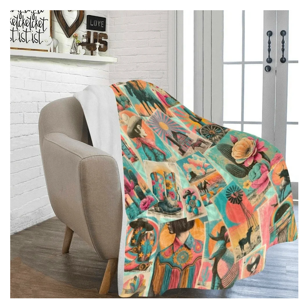 Baha Ranch Honky Tonk Kitsch Collage blanket 60 x 80 Ultra-Soft Micro Fleece Blanket Made in America