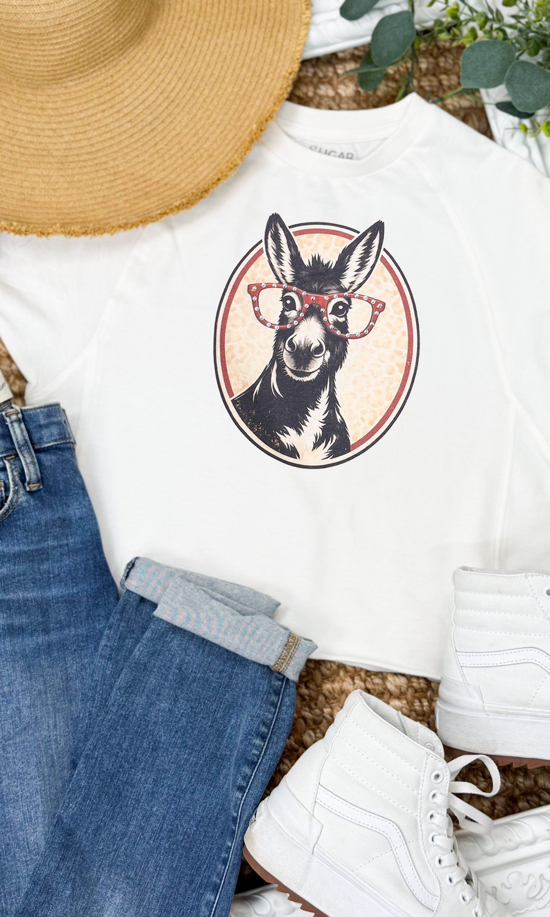 Donkey with Rhinestone Specs Graphic Edgy Shirt