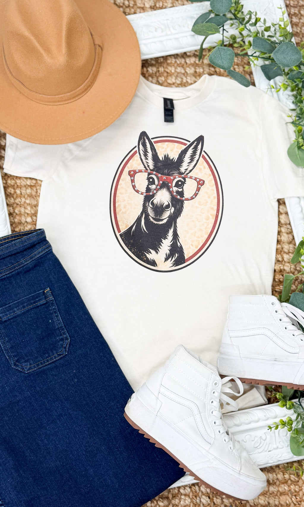 Donkey with Rhinestone Specs Graphic Edgy Shirt
