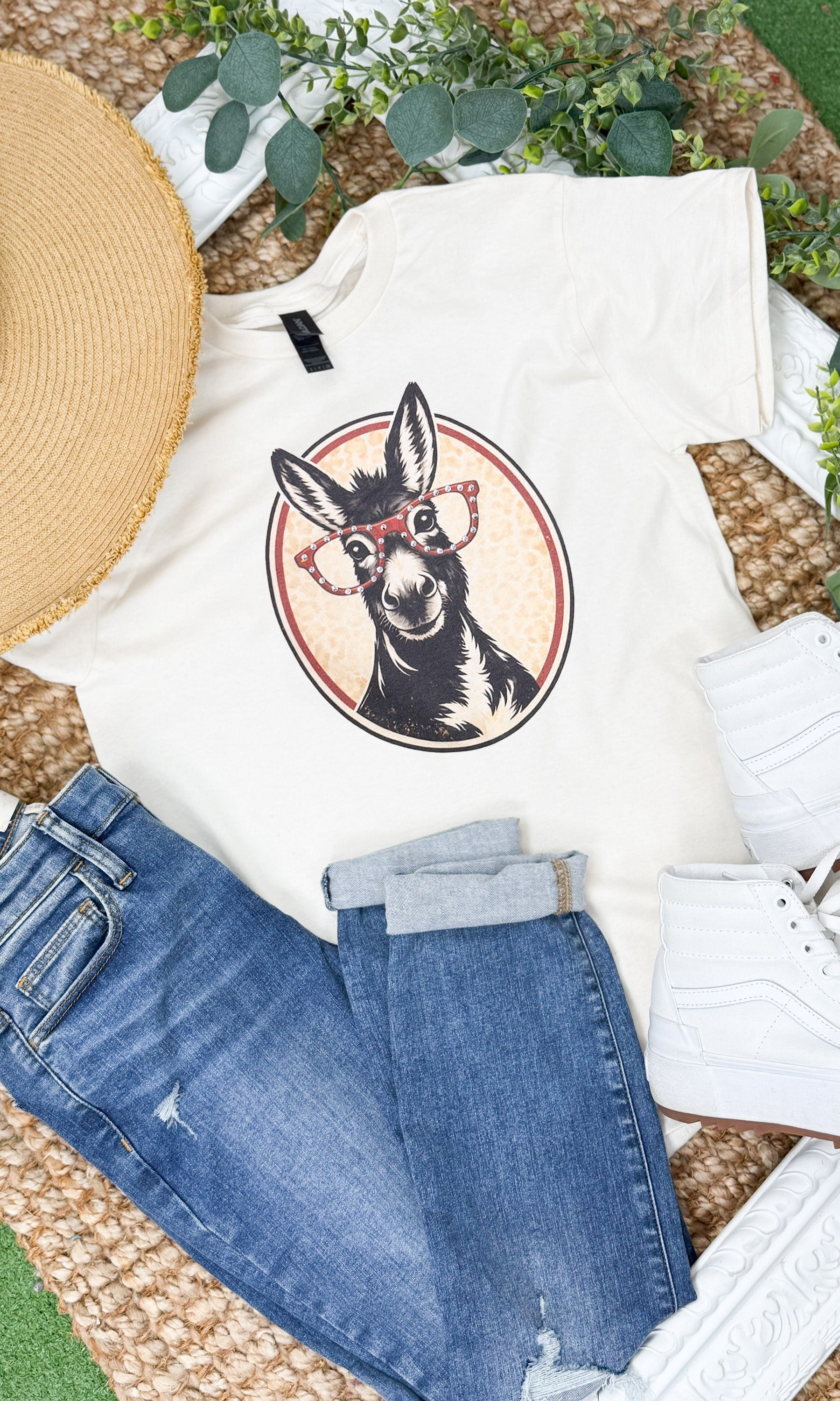 Donkey with Rhinestone Specs Graphic T-Shirt