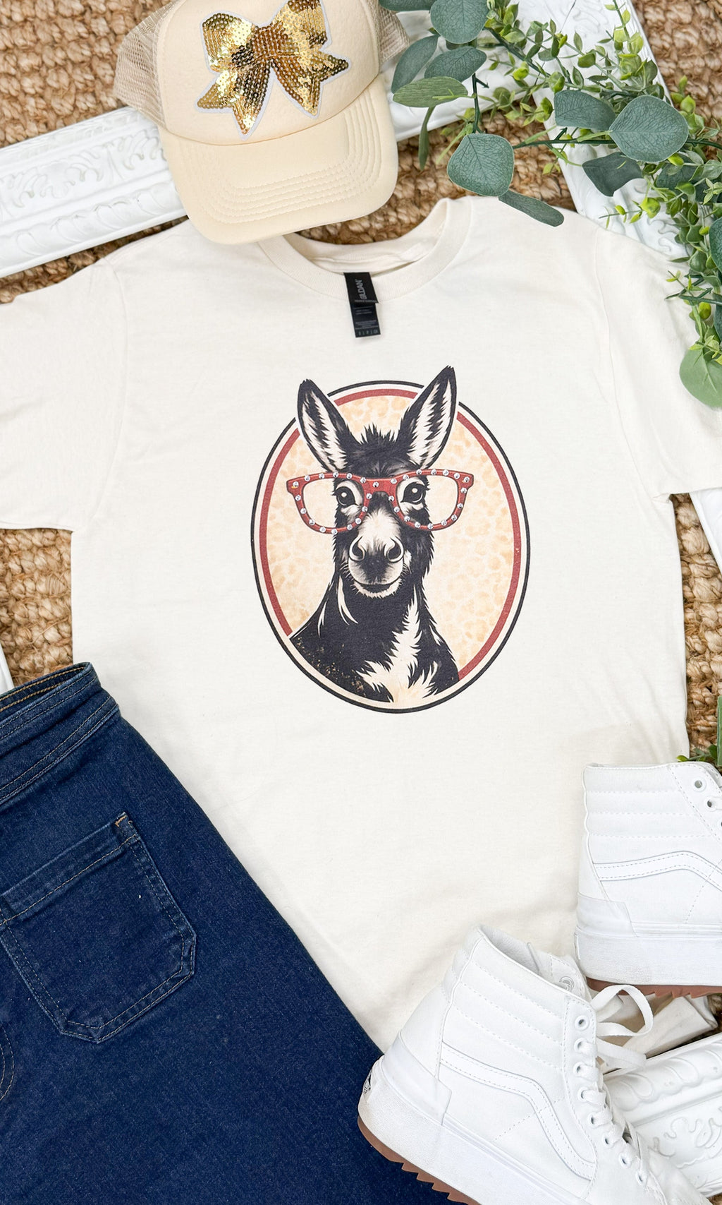 Donkey with Rhinestone Specs Graphic T-Shirt