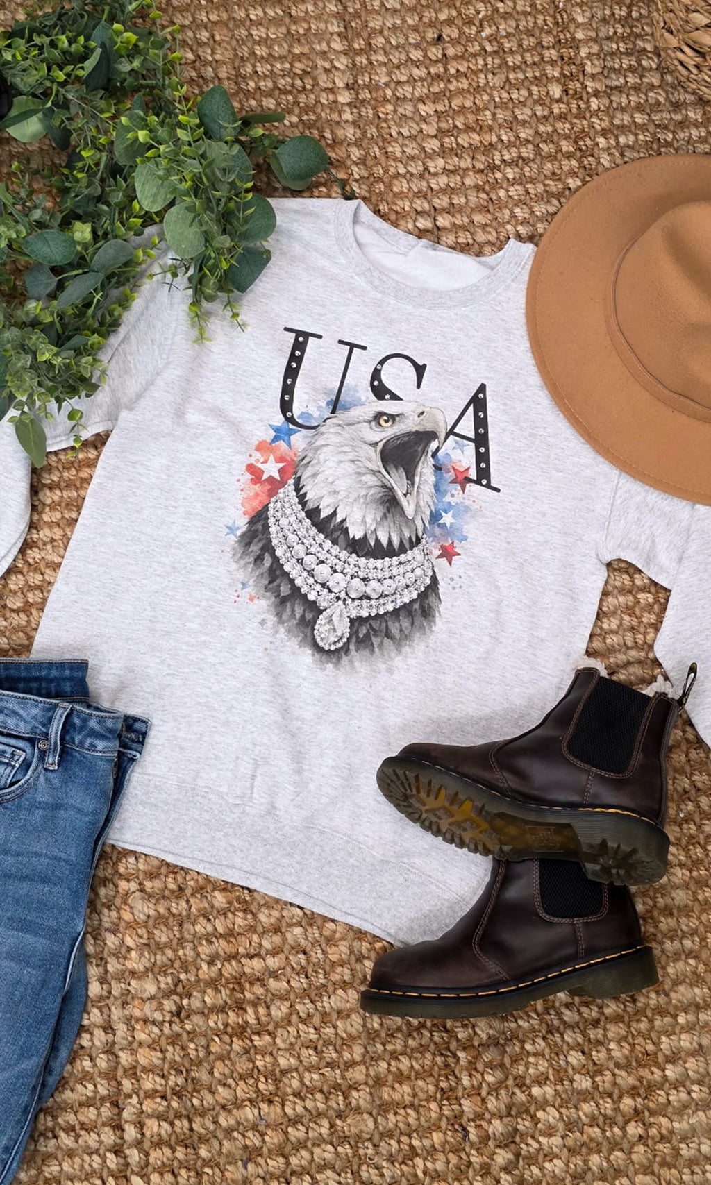 Eagle USA with Rhinestones Graphic Sweatshirt