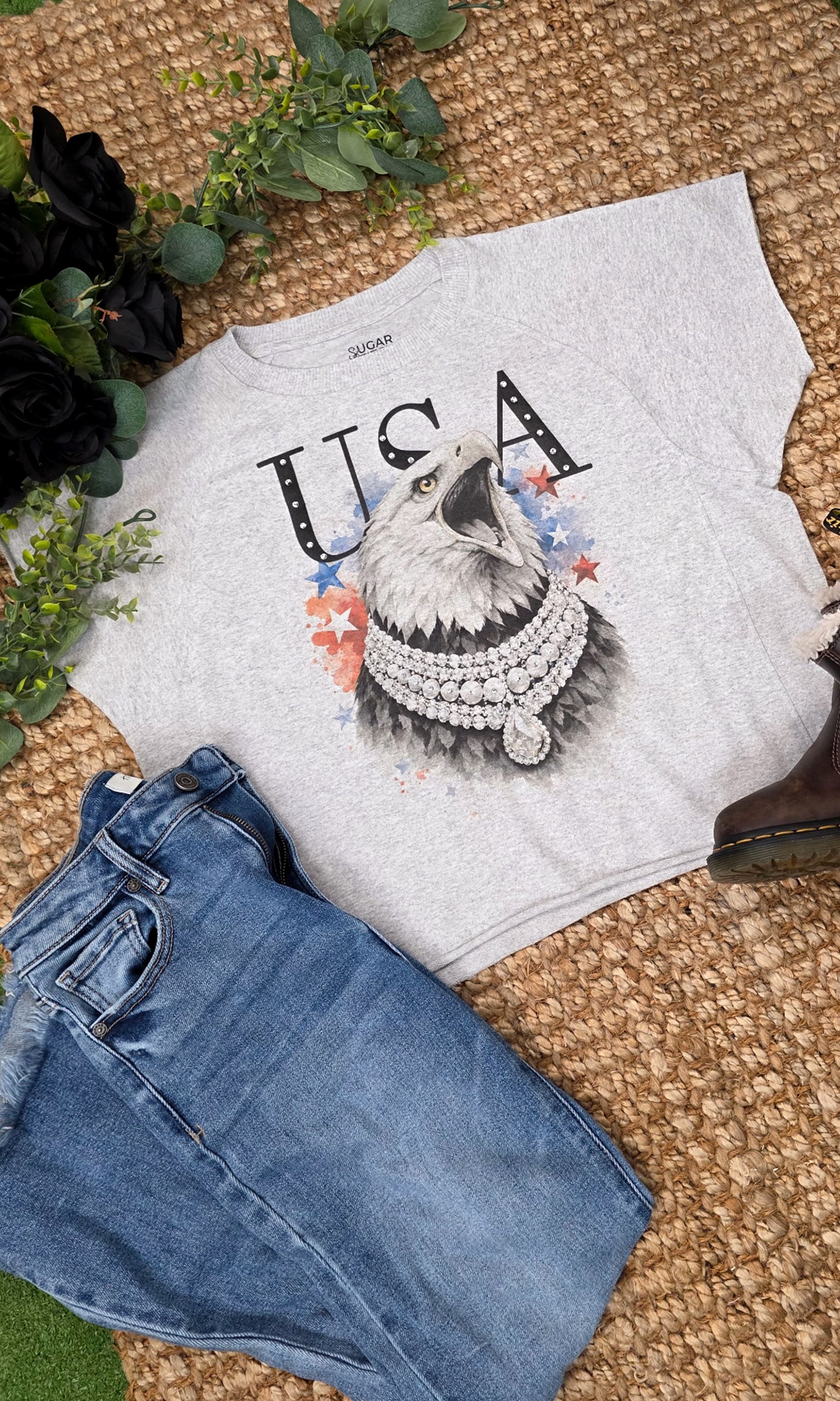 Eagle USA with Rhinestones Graphic Edgy Shirt