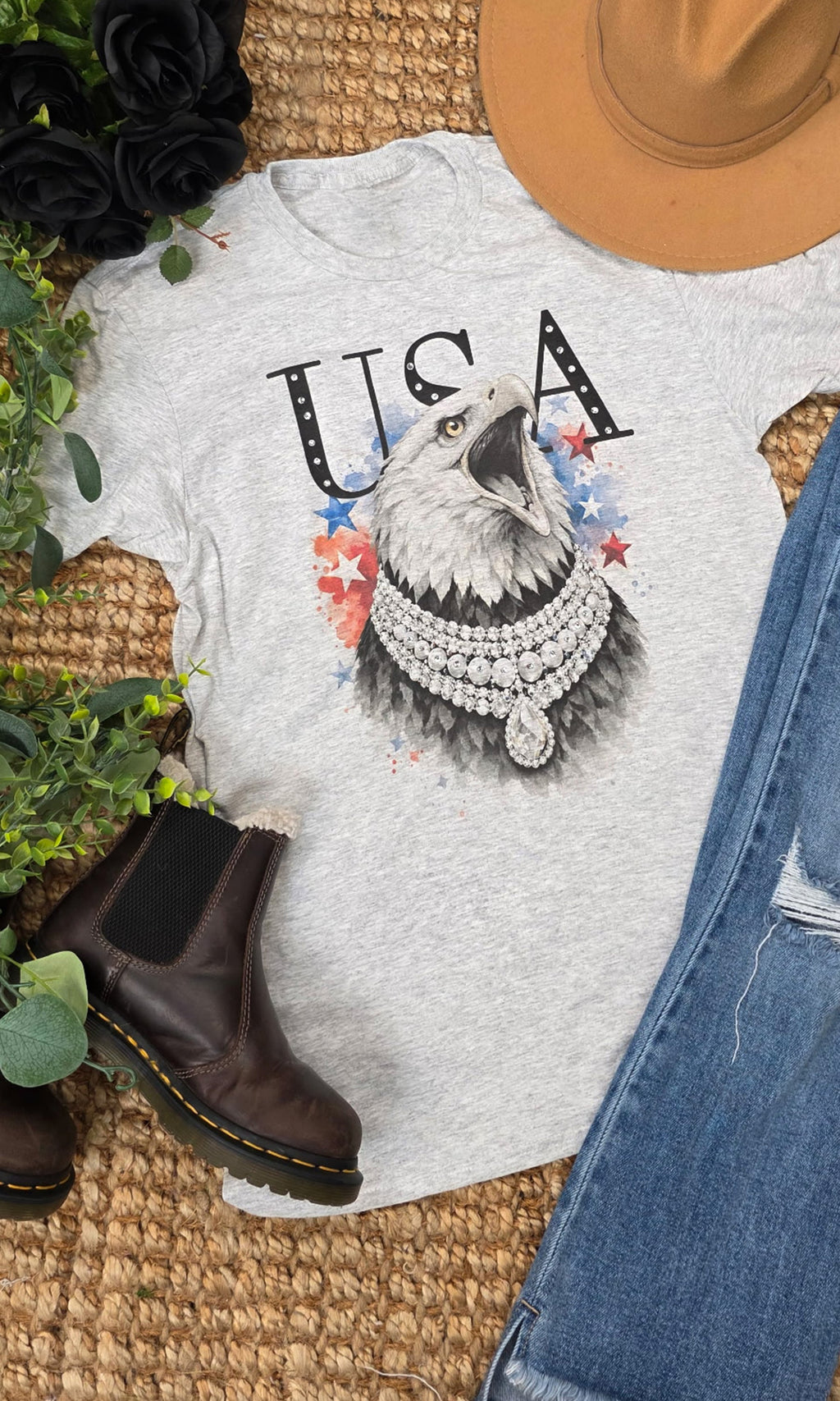 Eagle USA with Rhinestones Graphic T-Shirt