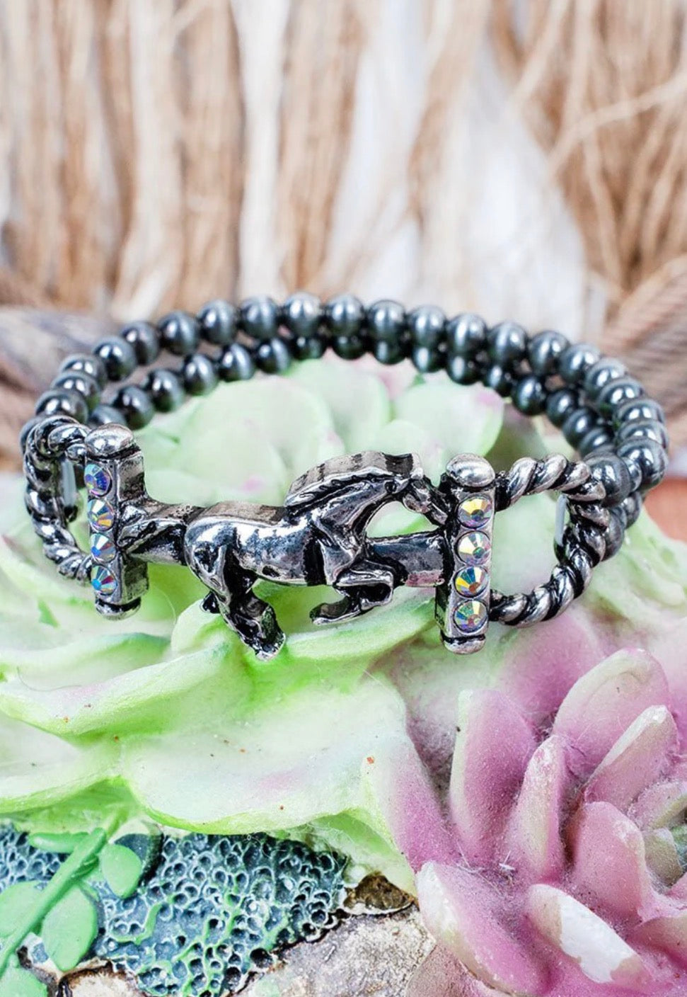 IRIDESCENT REIN RIDGE SILVER PEARL BRACELET