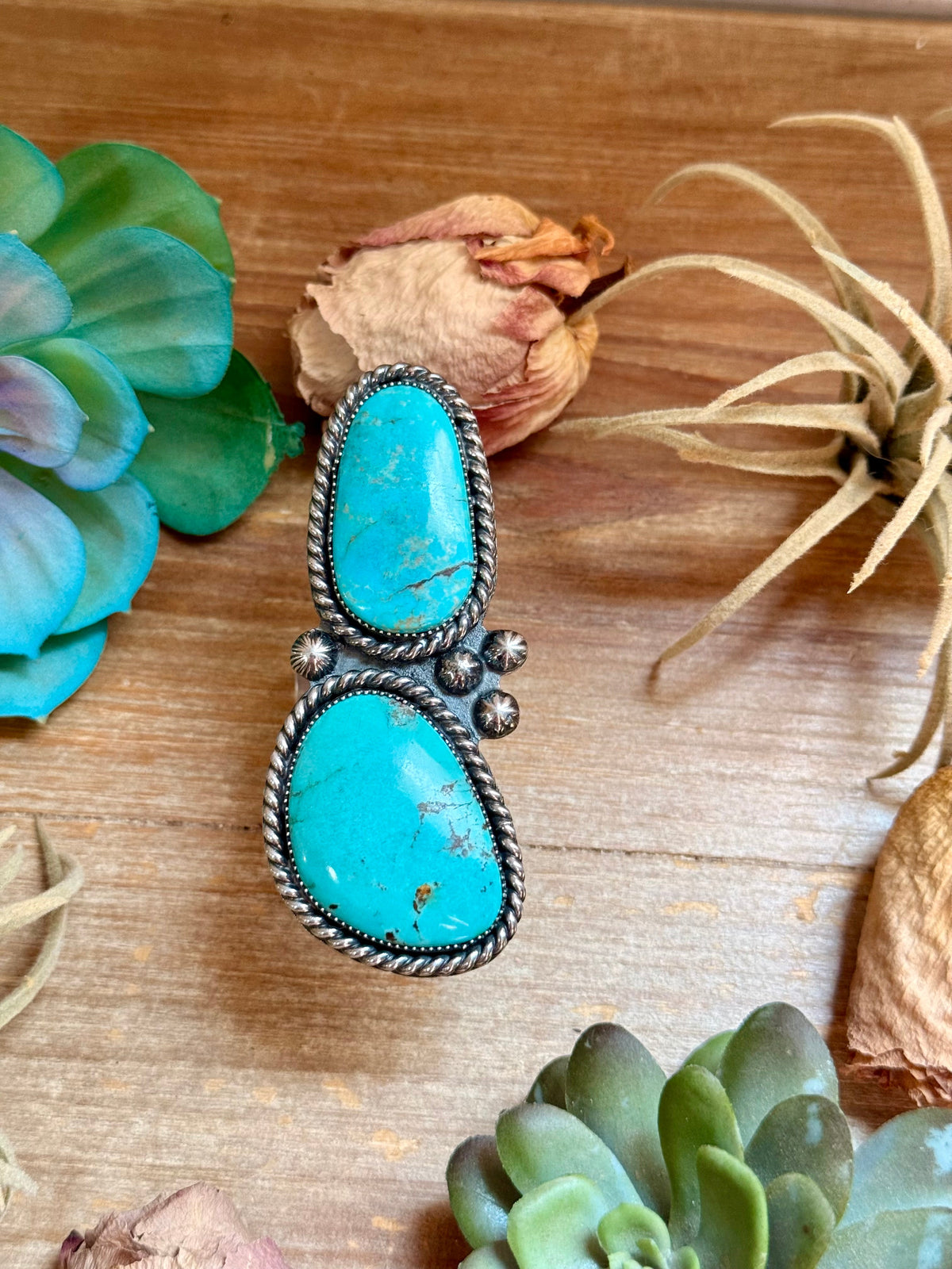 MJ Two-Stone Blue Turquoise Statement Ring