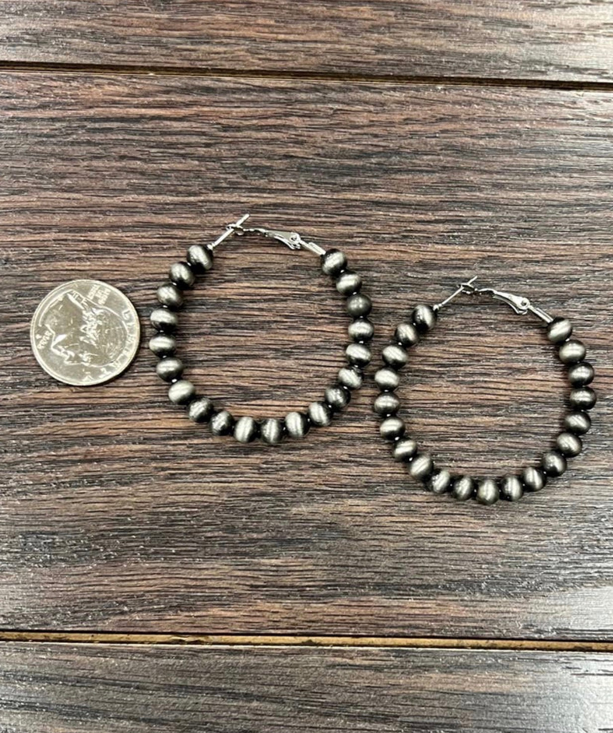 Beaded Silver Hoop Earrings