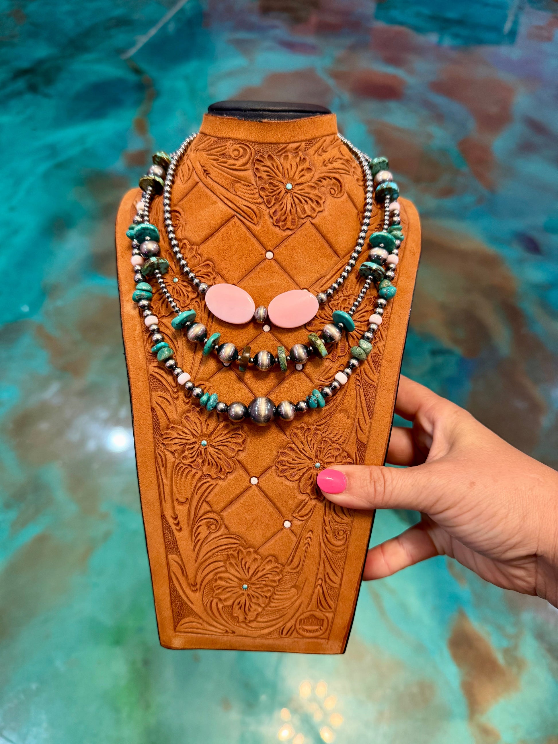 Jaci Collection – Pink Conch & Turquoise Sterling Silver Necklaces