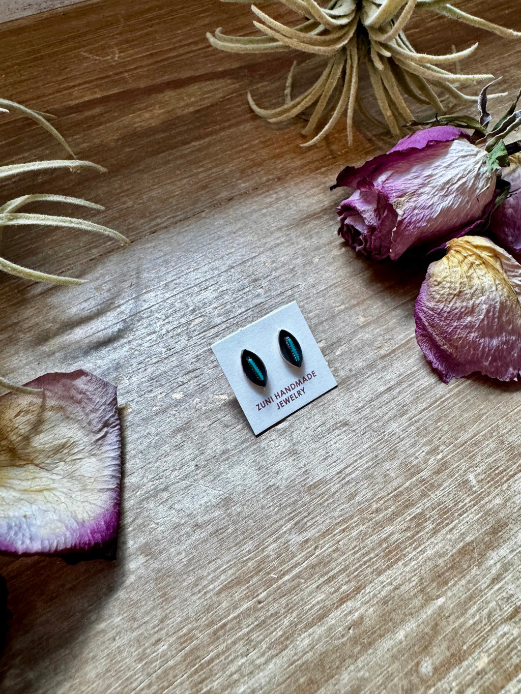 Mini Inlay Earrings – Kingman Turquoise – Sterling Silver – Zuni Made