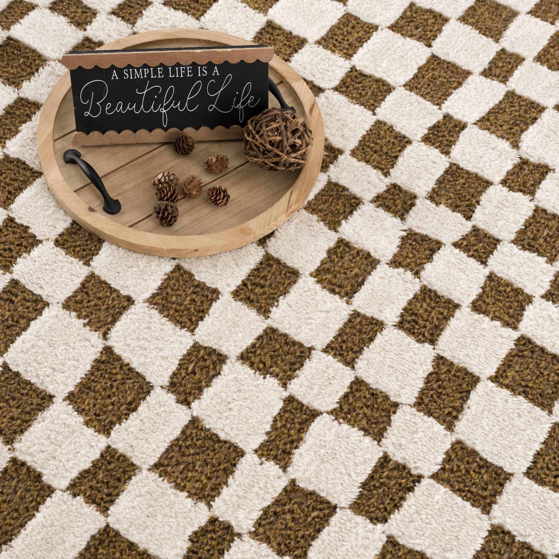 Lajos Brown Checkered Shag Rug
