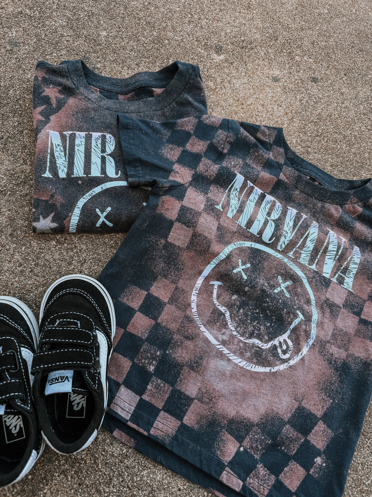 Upcycled By Katie Nirvana Smiley Face Tee – Hand-Bleached One-of-a-Kind (4T) Shirt – Graphic Teen