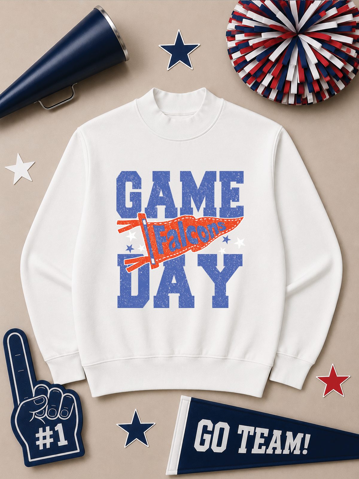 Custom Game Day Pennant Graphic Mock Neck Sweatshirt