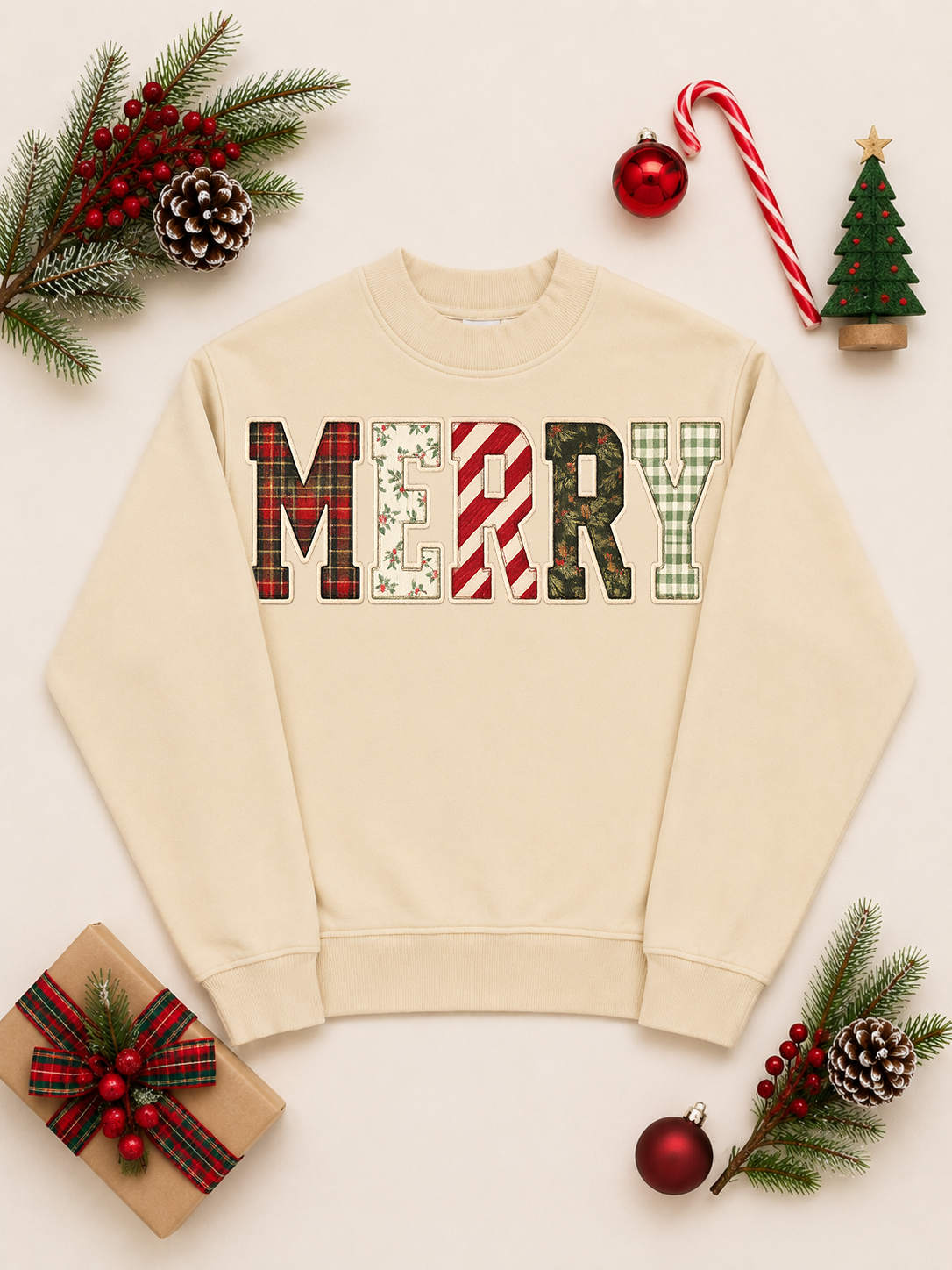 Festive Christmas Merry Graphic Mock Neck Sweatshirt