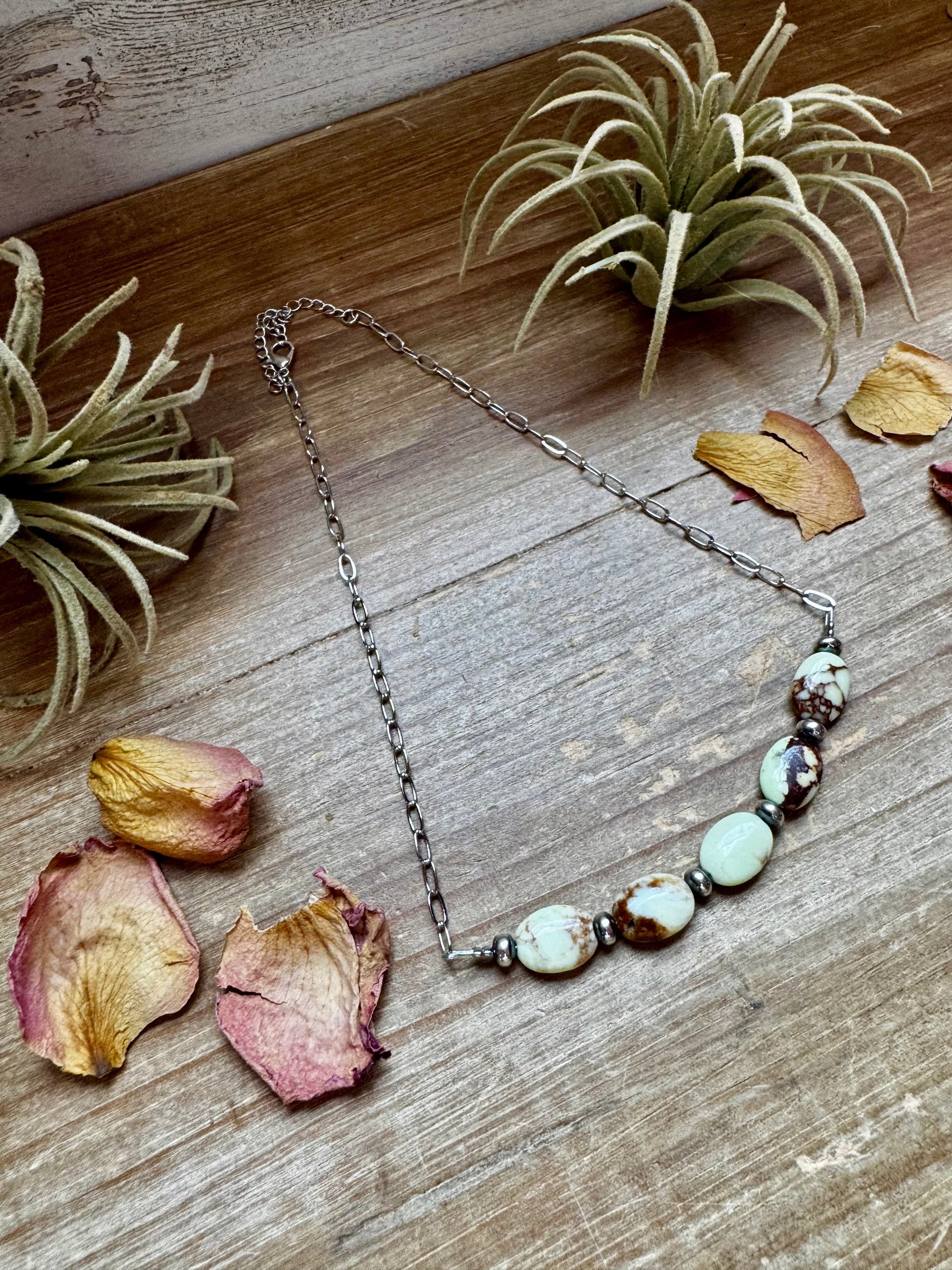 15-Inch Lemon Turquoise & Sterling Saucer Pearl Necklace on Paperclip Chain
