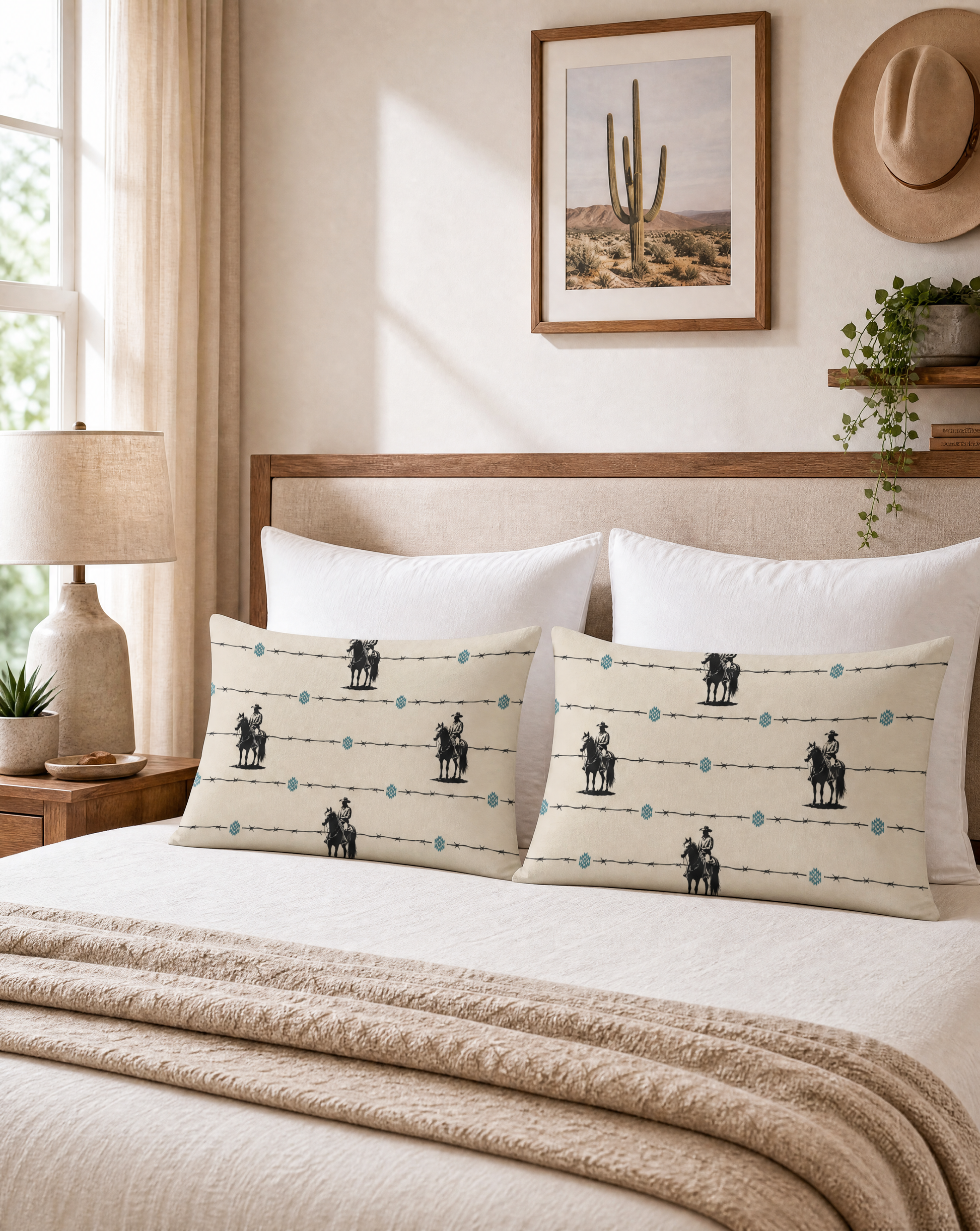Baha Ranch Saddle Up Pillow Case Beige Made in America