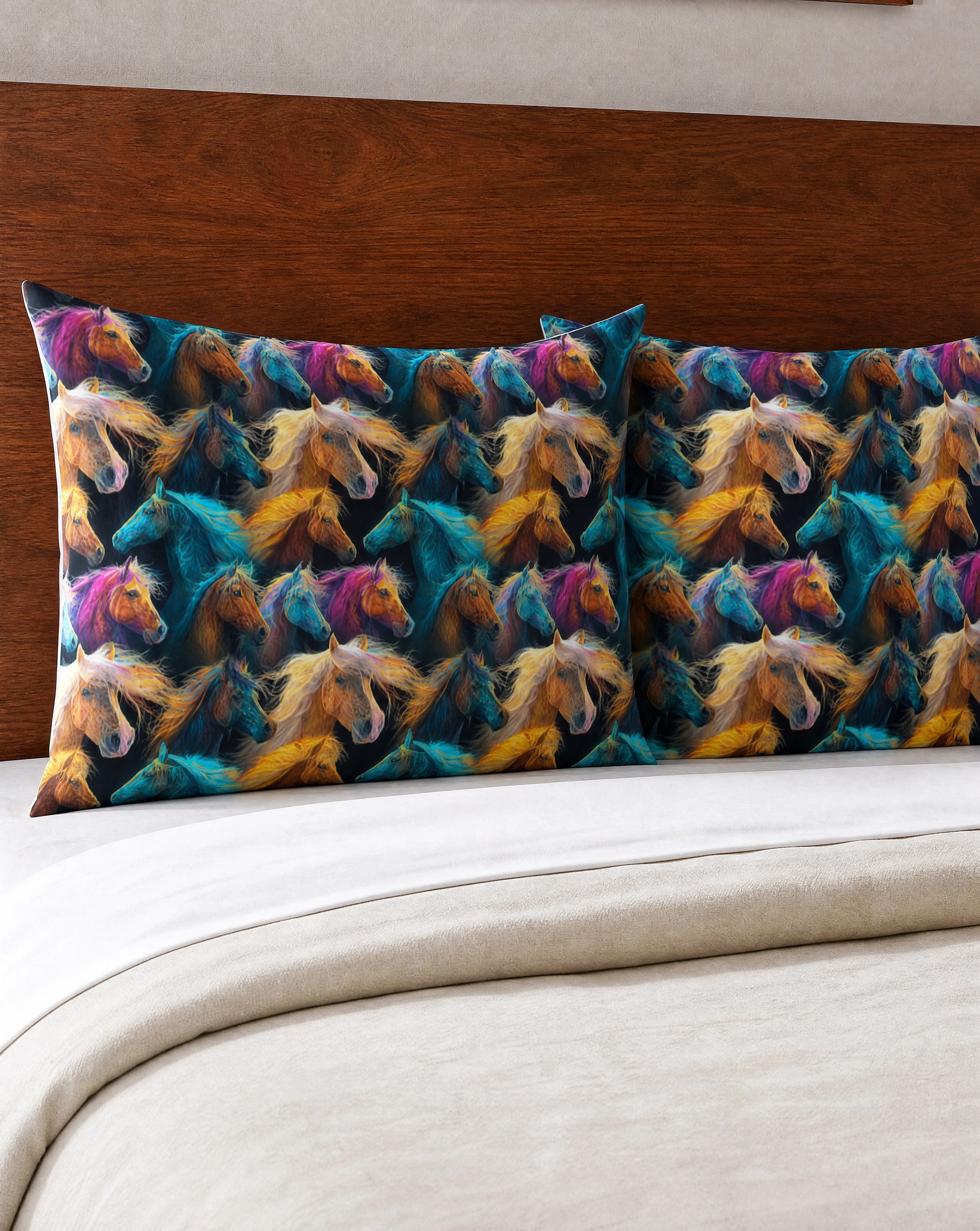 Baha Ranch Colorful Horses Pillowcase Made in America