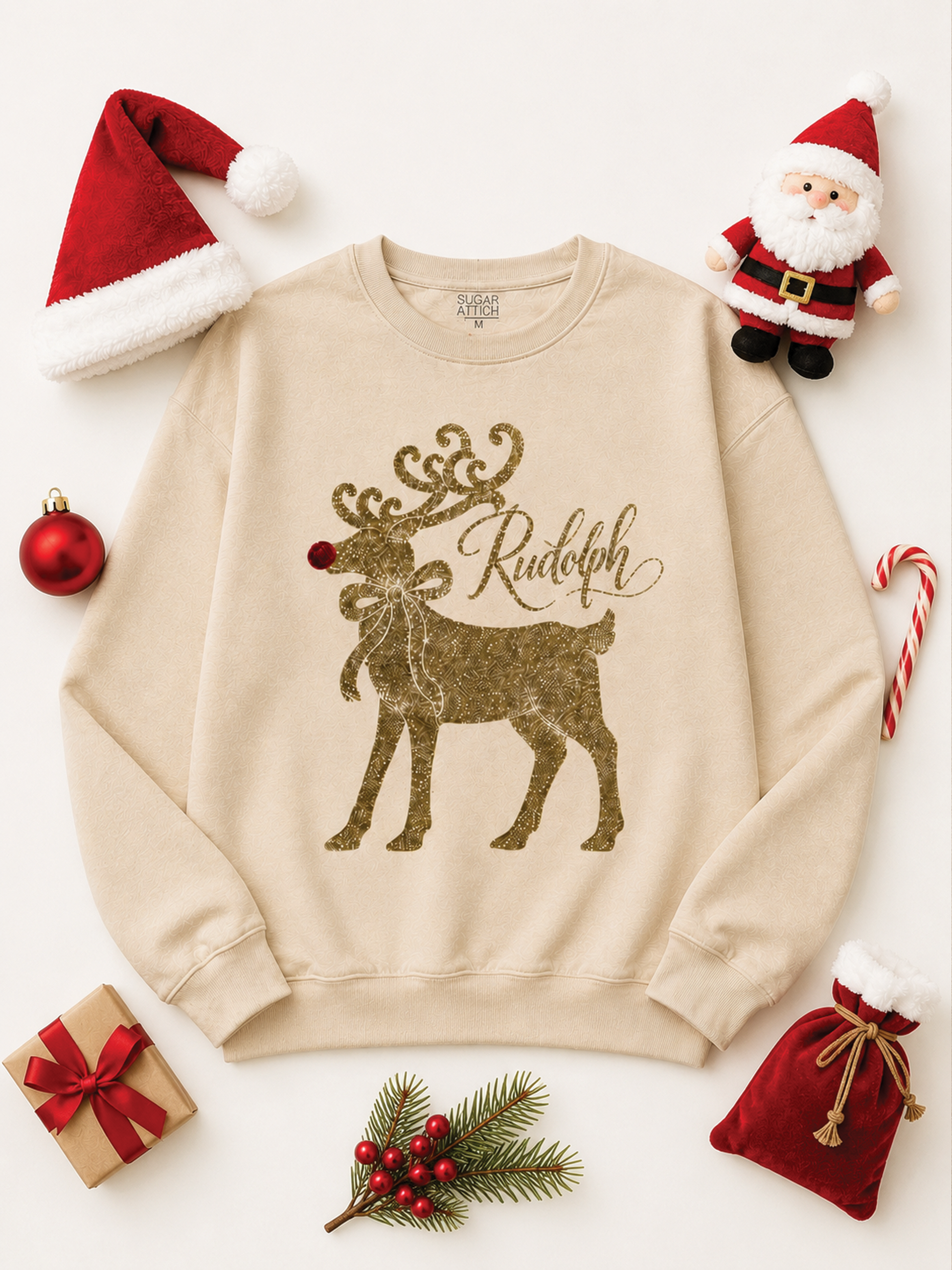 Glitter Rudolph Glitter Puff Graphic Sweatshirt