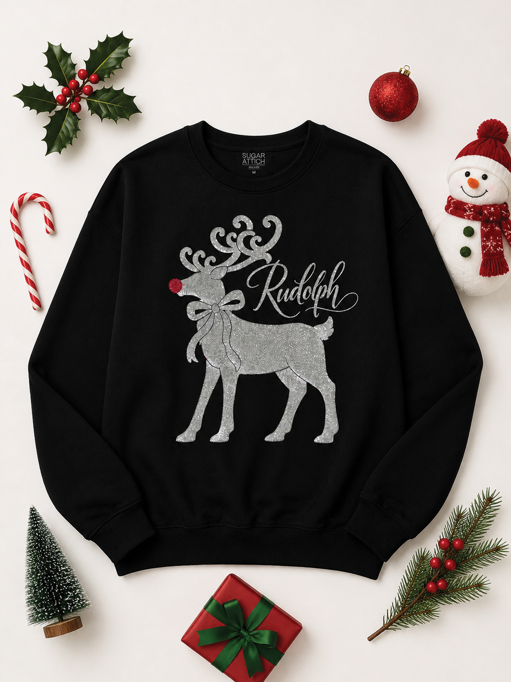 Glitter Rudolph Glitter Puff Graphic Sweatshirt