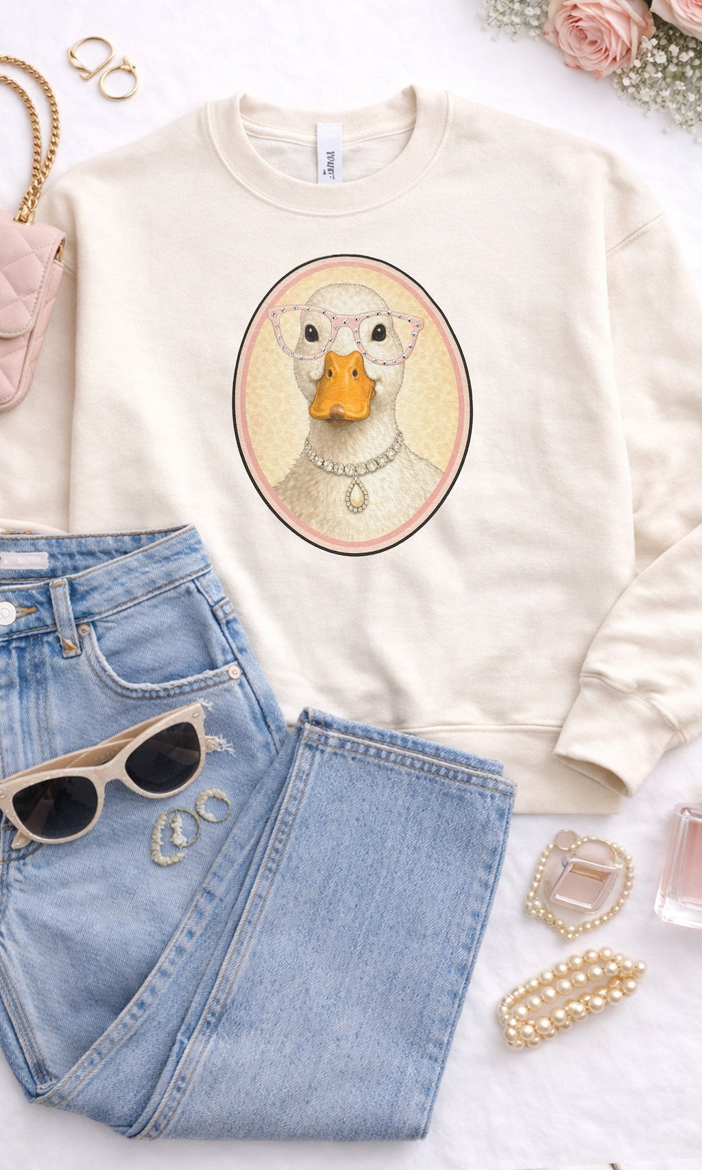 Goose with Rhinestone Specs Graphic Sweatshirt