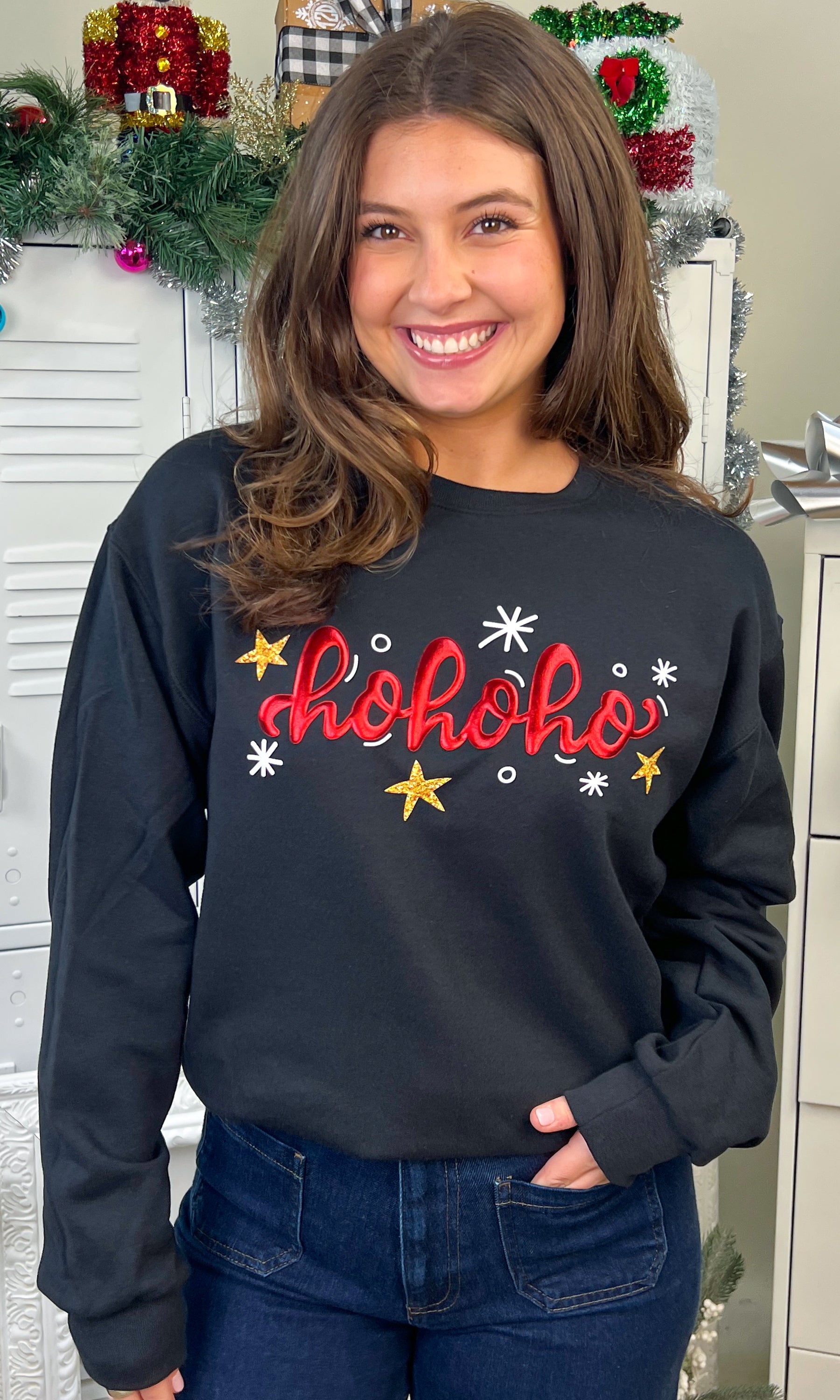 HoHoHo Metallic Puff Christmas Graphic Sweatshirt