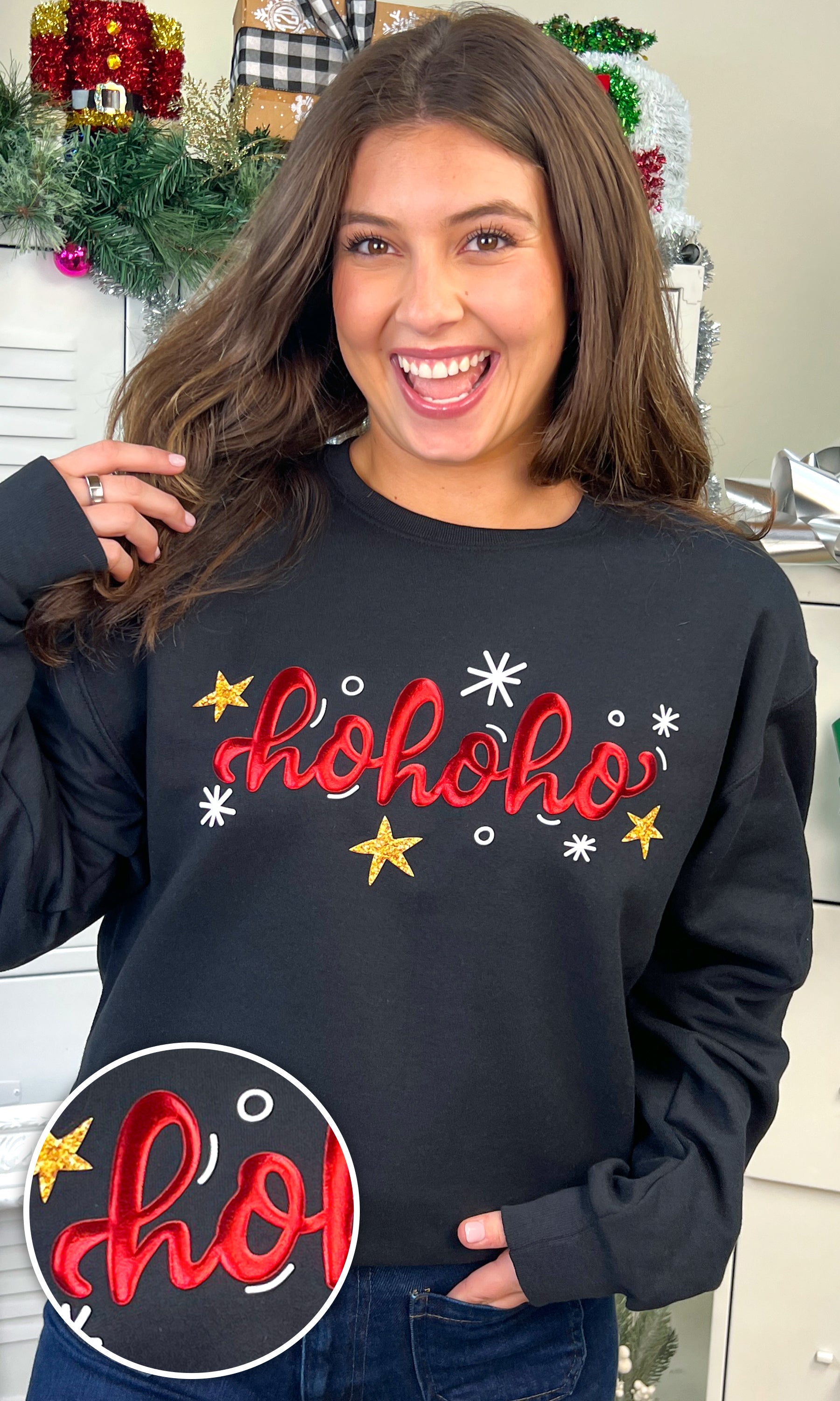 HoHoHo Metallic Puff Christmas Graphic Sweatshirt