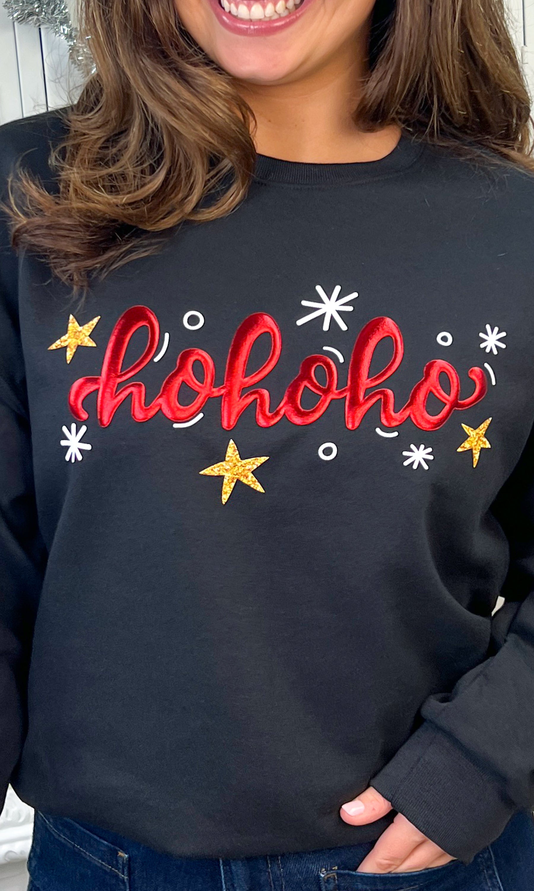 HoHoHo Metallic Puff Christmas Graphic Sweatshirt