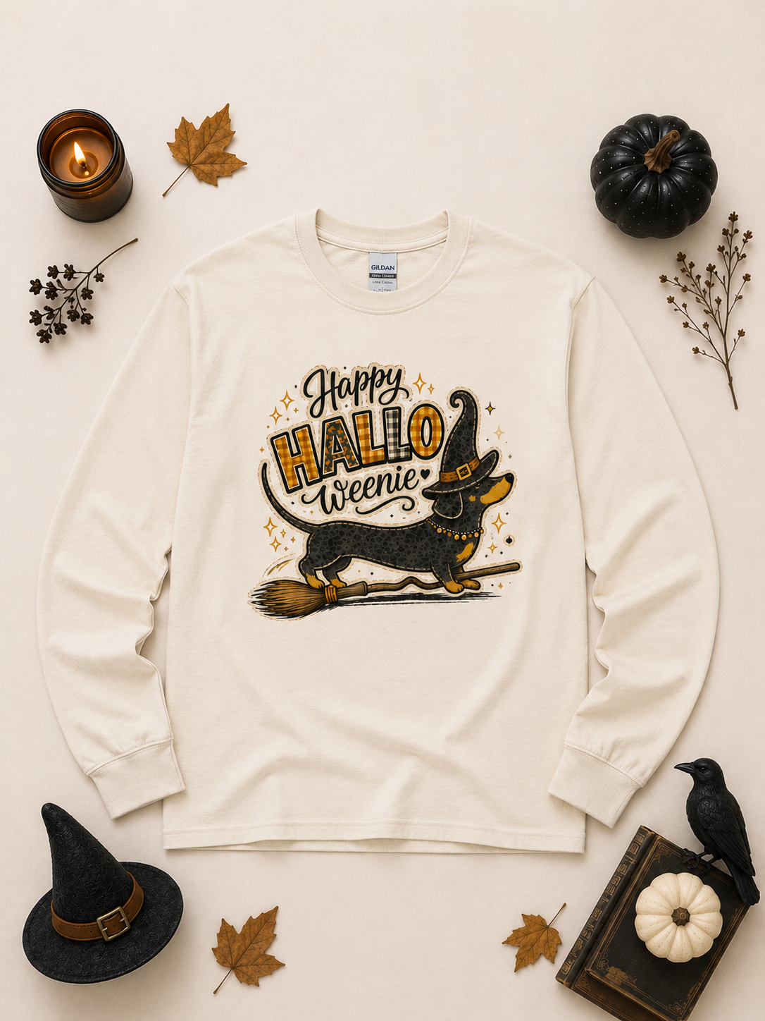 Happy Hallo Weenie Halloween Graphic Long Sleeve T-Shirt