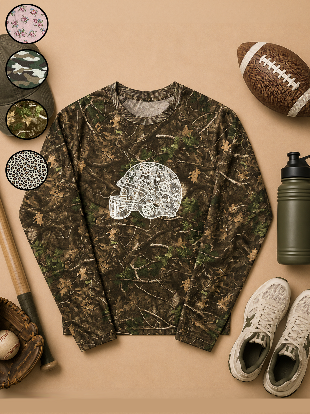 Football Helmet Lace Graphic AOP Edgy Long Sleeve Graphic Shirt