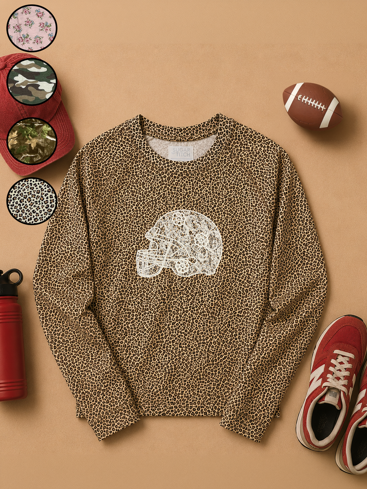 Football Helmet Lace Graphic AOP Edgy Long Sleeve Graphic Shirt