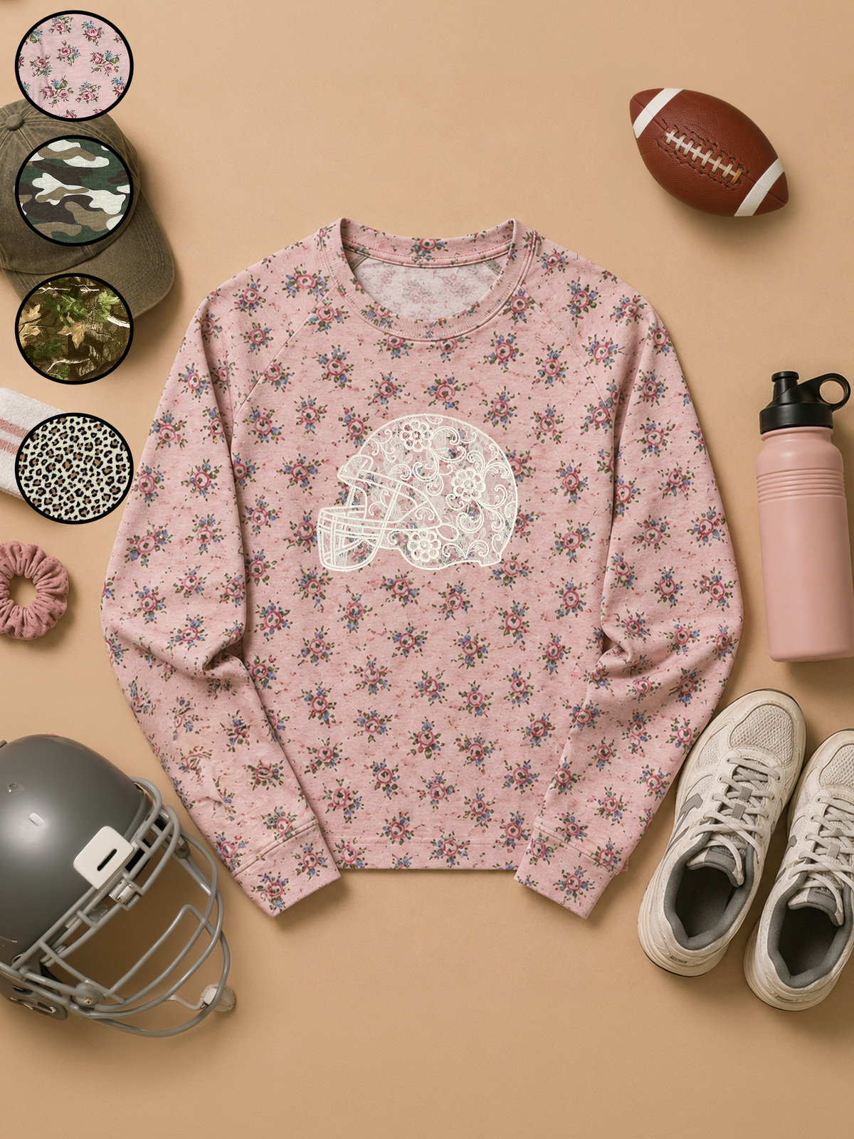 Football Helmet Lace Graphic AOP Edgy Long Sleeve Graphic Shirt