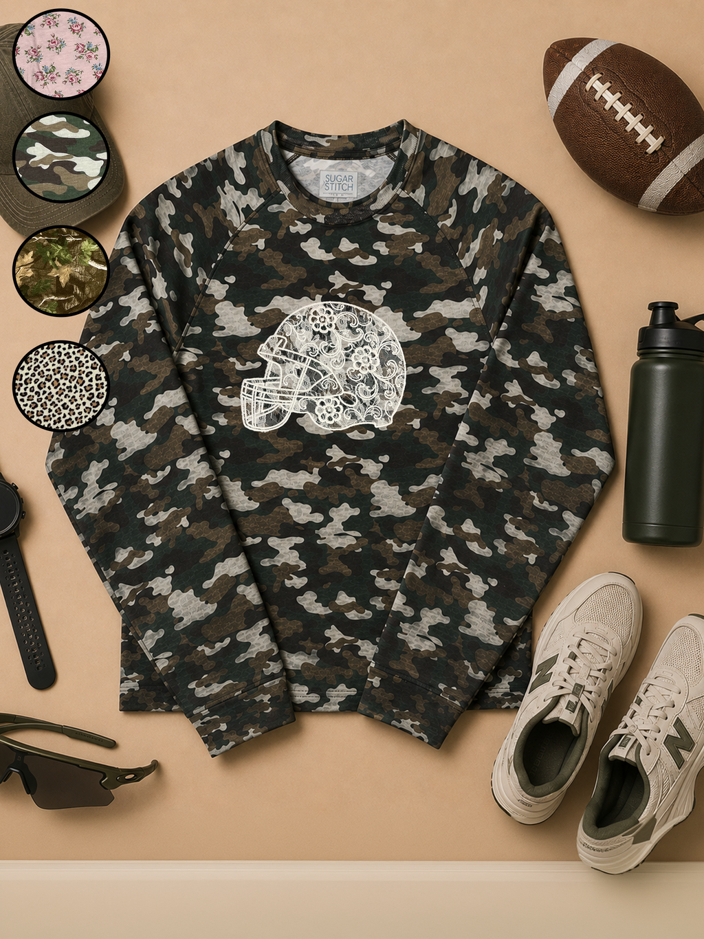 Football Helmet Lace Graphic AOP Edgy Long Sleeve Graphic Shirt