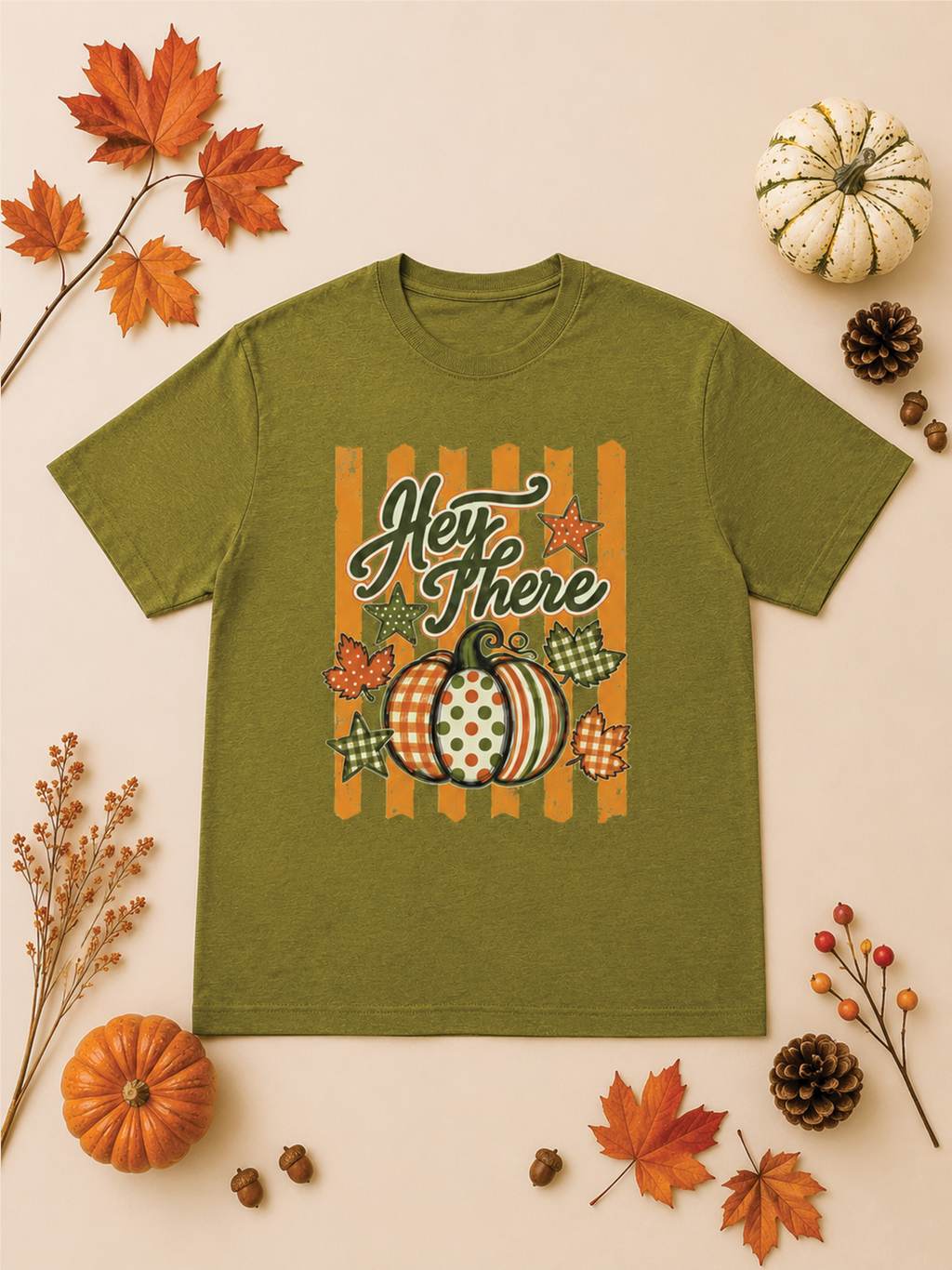 Hey There Pumpkin Stripe Fall Pigment Washed T-Shirt
