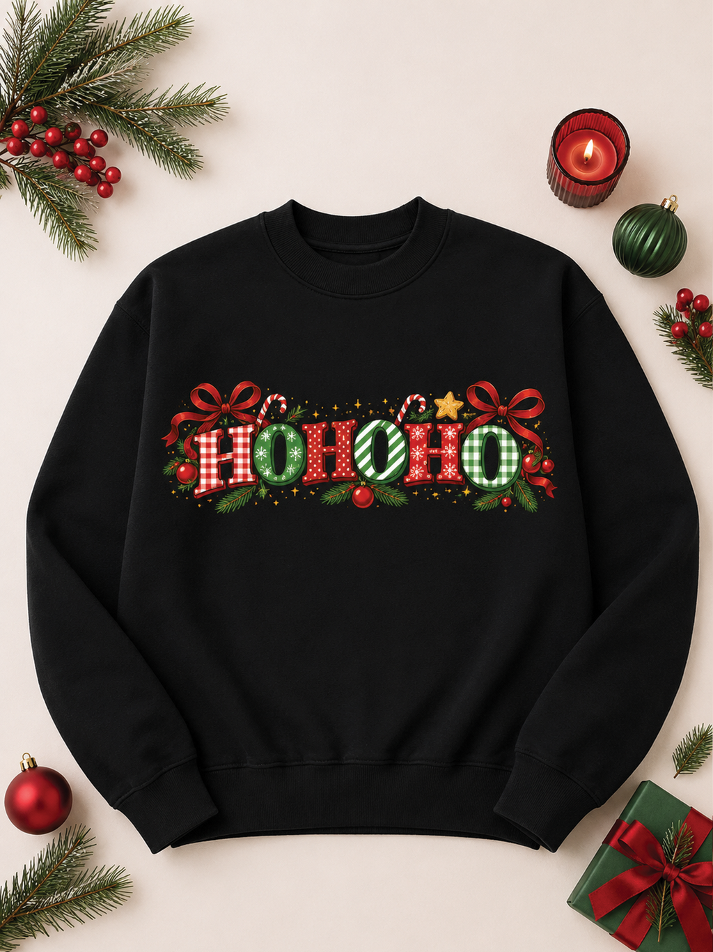 Ho Ho Ho Christmas Holiday Mixed Graphic Mock Neck Sweatshirt