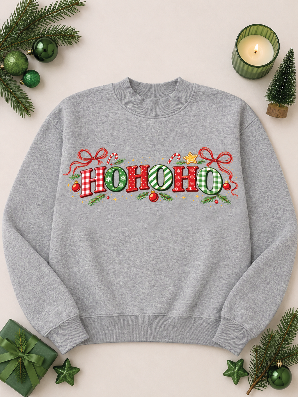 Ho Ho Ho Christmas Holiday Mixed Graphic Mock Neck Sweatshirt