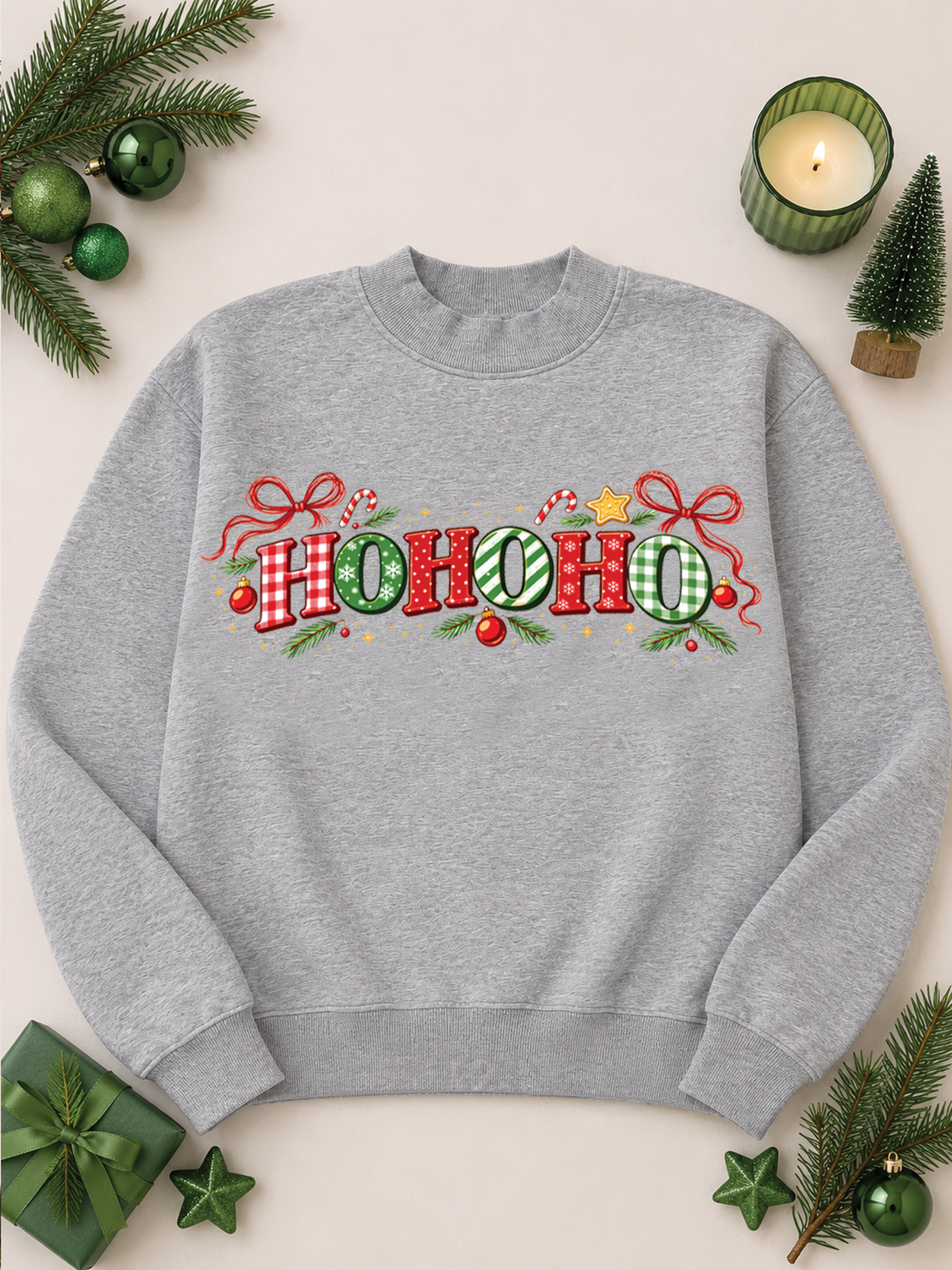 Ho Ho Ho Christmas Holiday Mixed Graphic Mock Neck Sweatshirt