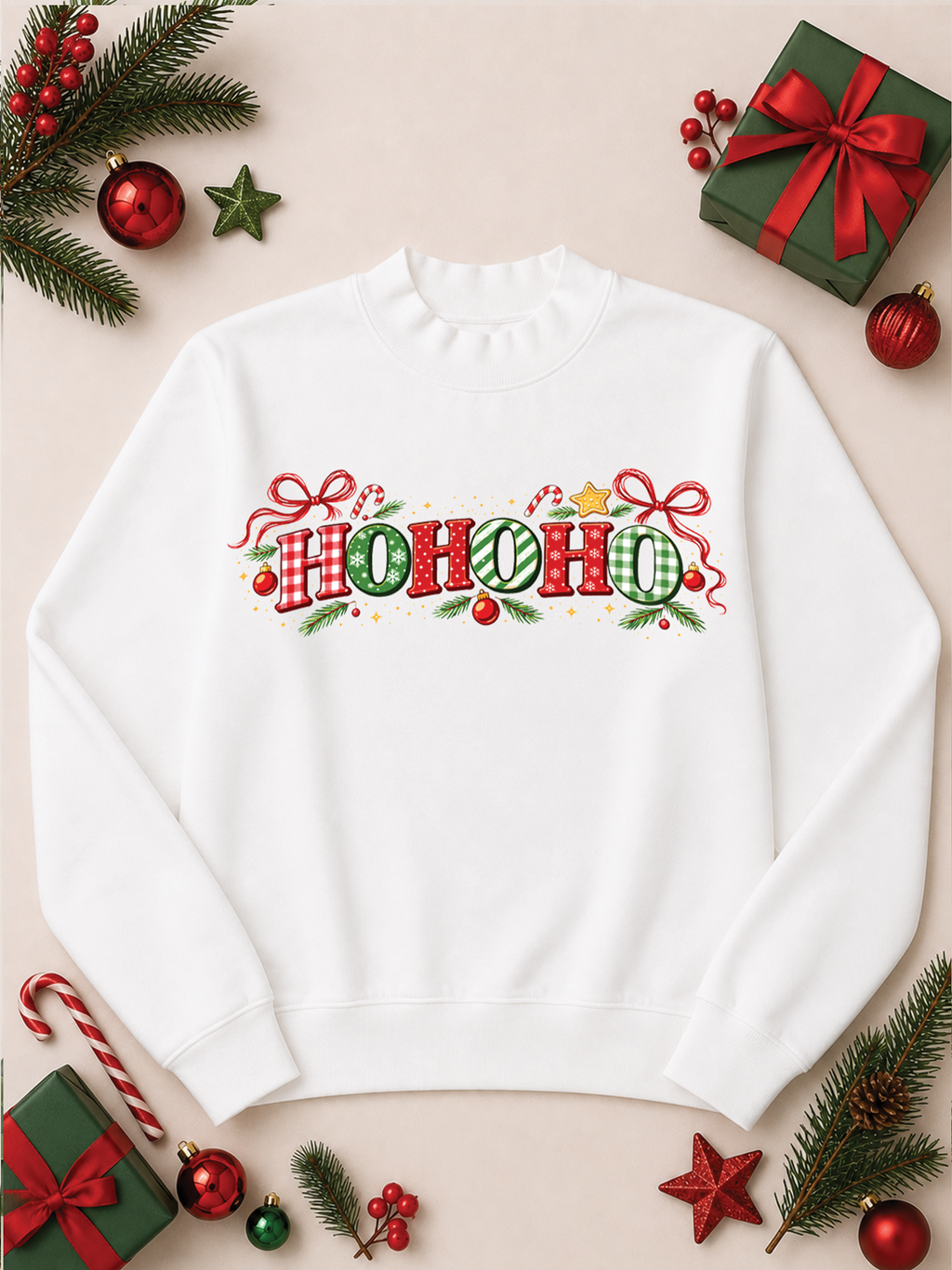 Ho Ho Ho Christmas Holiday Mixed Graphic Mock Neck Sweatshirt
