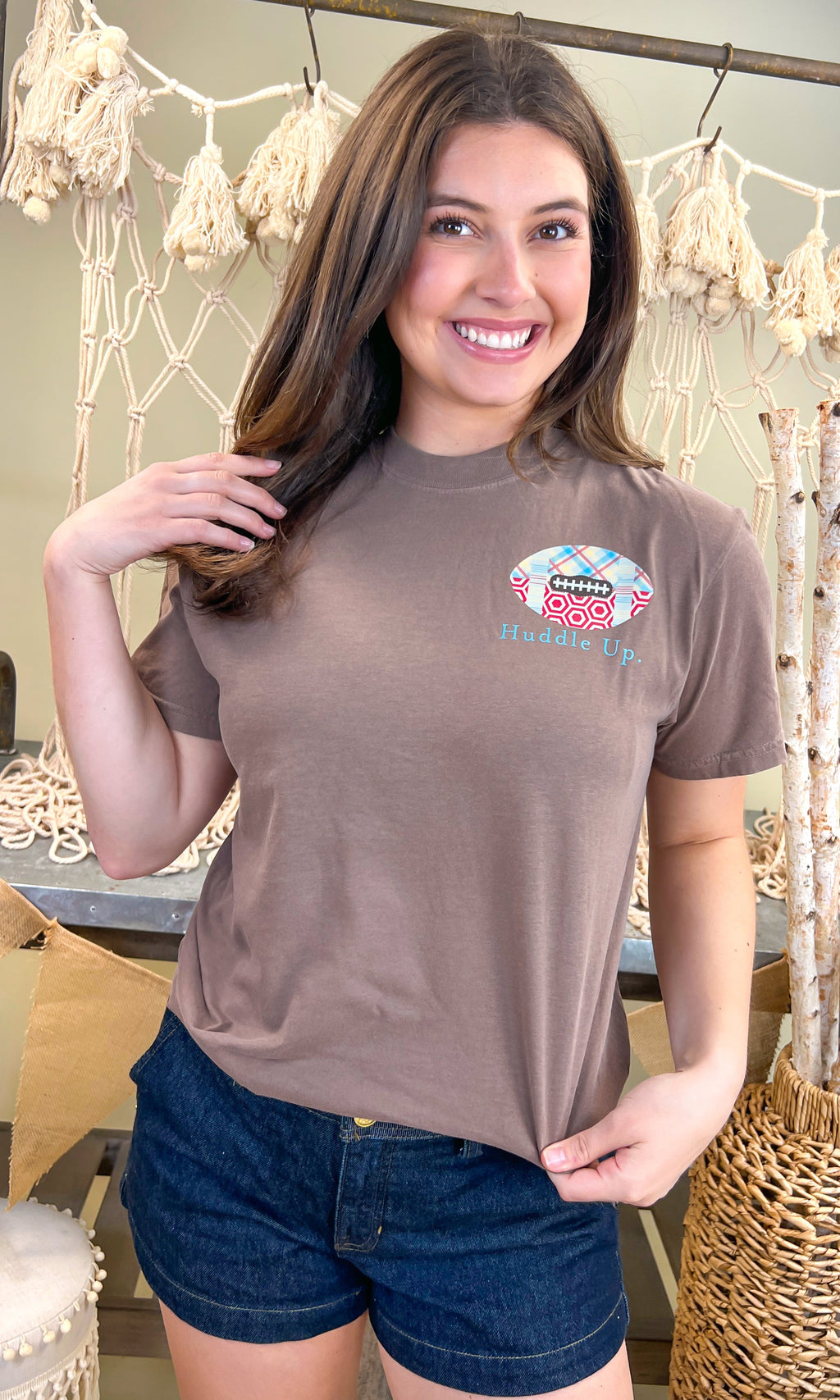 Huddle Up Love Football Comfort Color Graphic T-Shirt