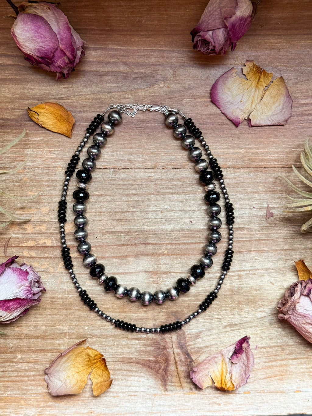 Black Onyx & Sterling Silver Pearl Choker – 14”