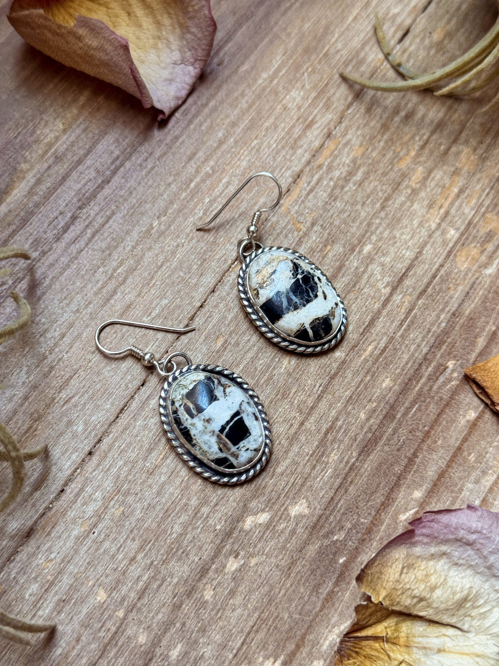 Sterling Silver White Buffalo Dangle Earrings – Handmade by Artist Jason Ogg