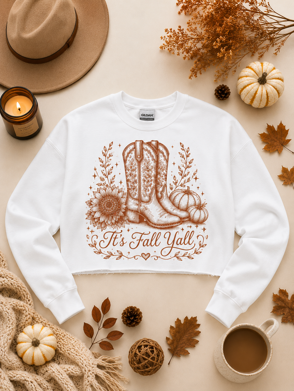 It's Fall Y'all Boots Graphic Cropped Sweatshirt