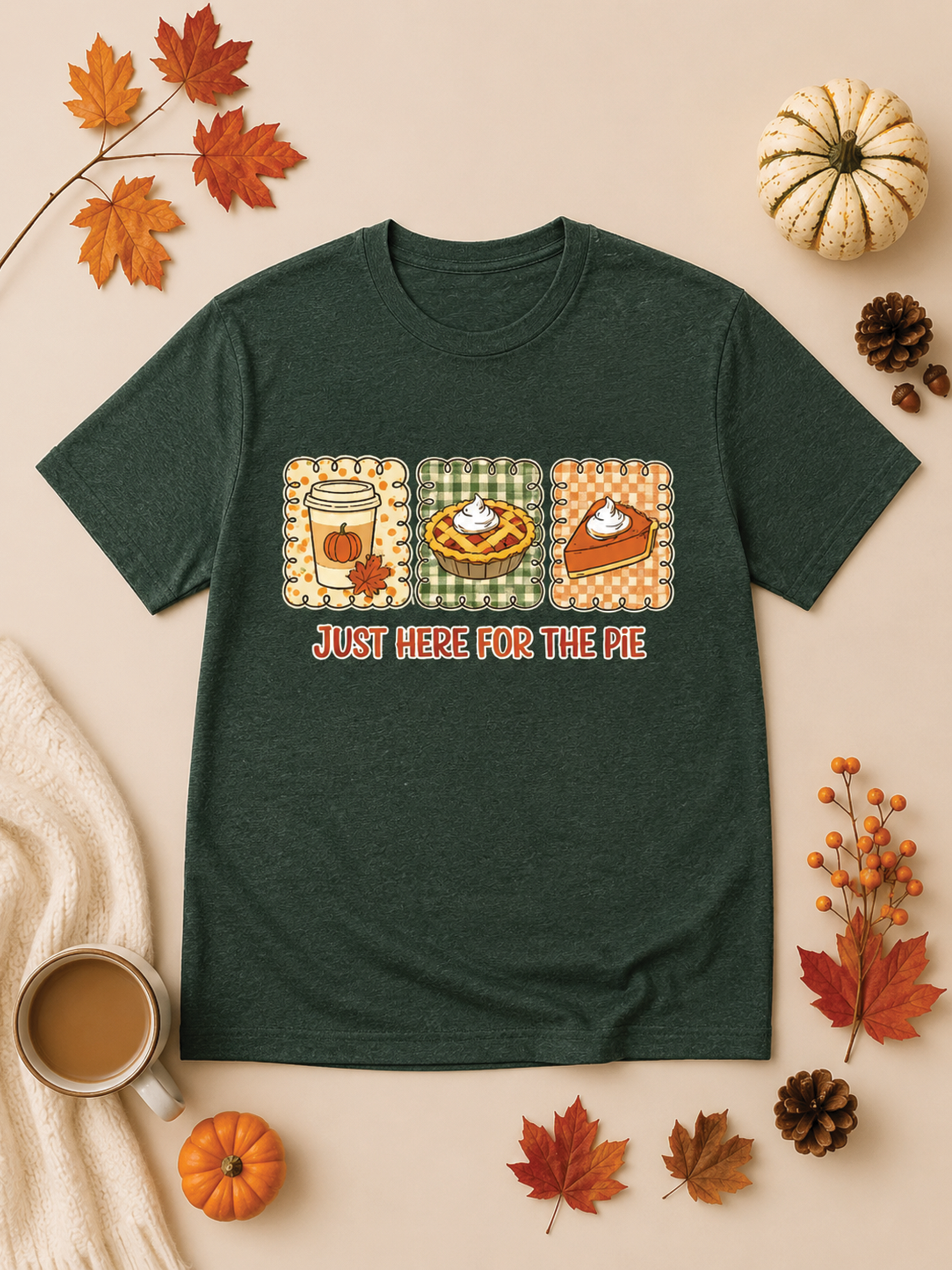 Just Here for The Pie Thanksgiving Burnout T-Shirt