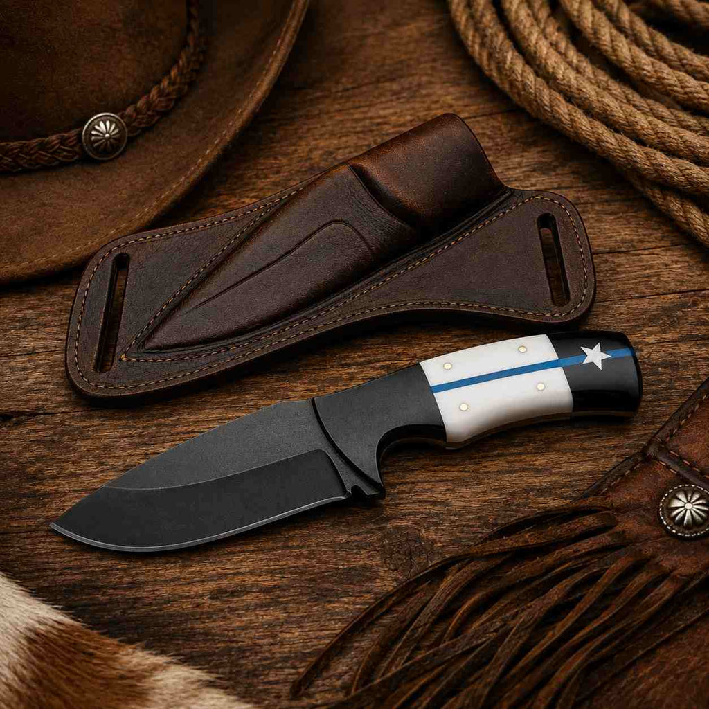 3.5-Inch D2 Steel Cowboy Knife with Texas Enforcement Resin Handle & Steel Bolster